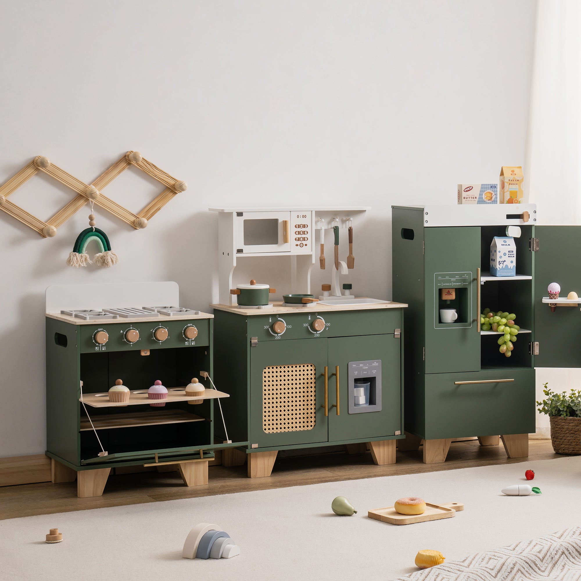 Ensemble de cuisine vintage en bois vert
