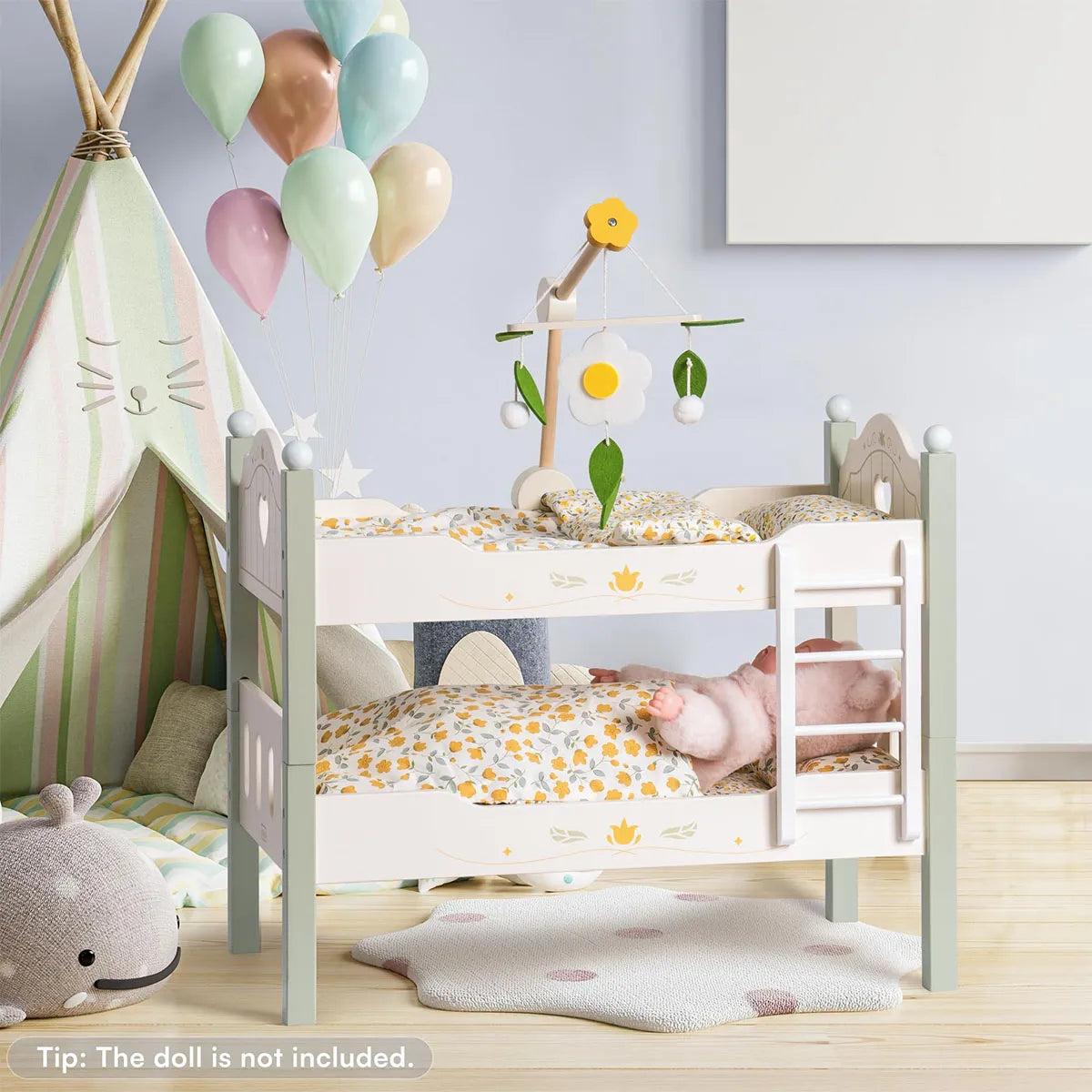 Wooden Baby Doll Bed with Ladder & Bedding