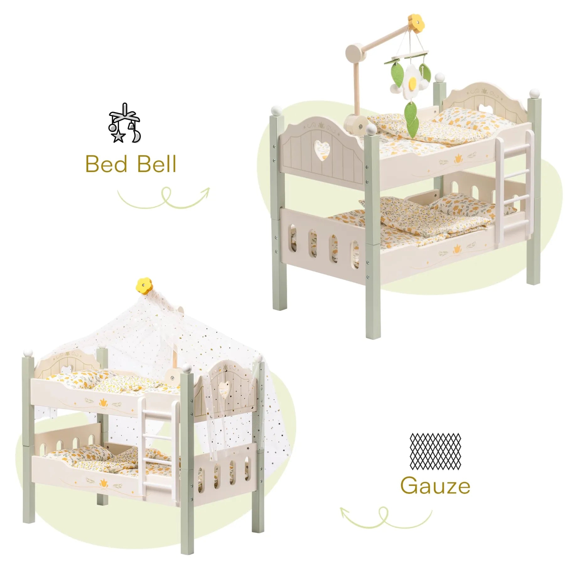 Wooden Baby Doll Bed with Ladder & Bedding