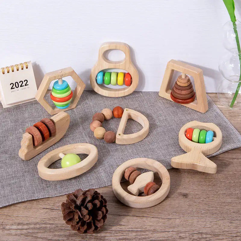 Wooden Baby Hand Bell Rattle Toy