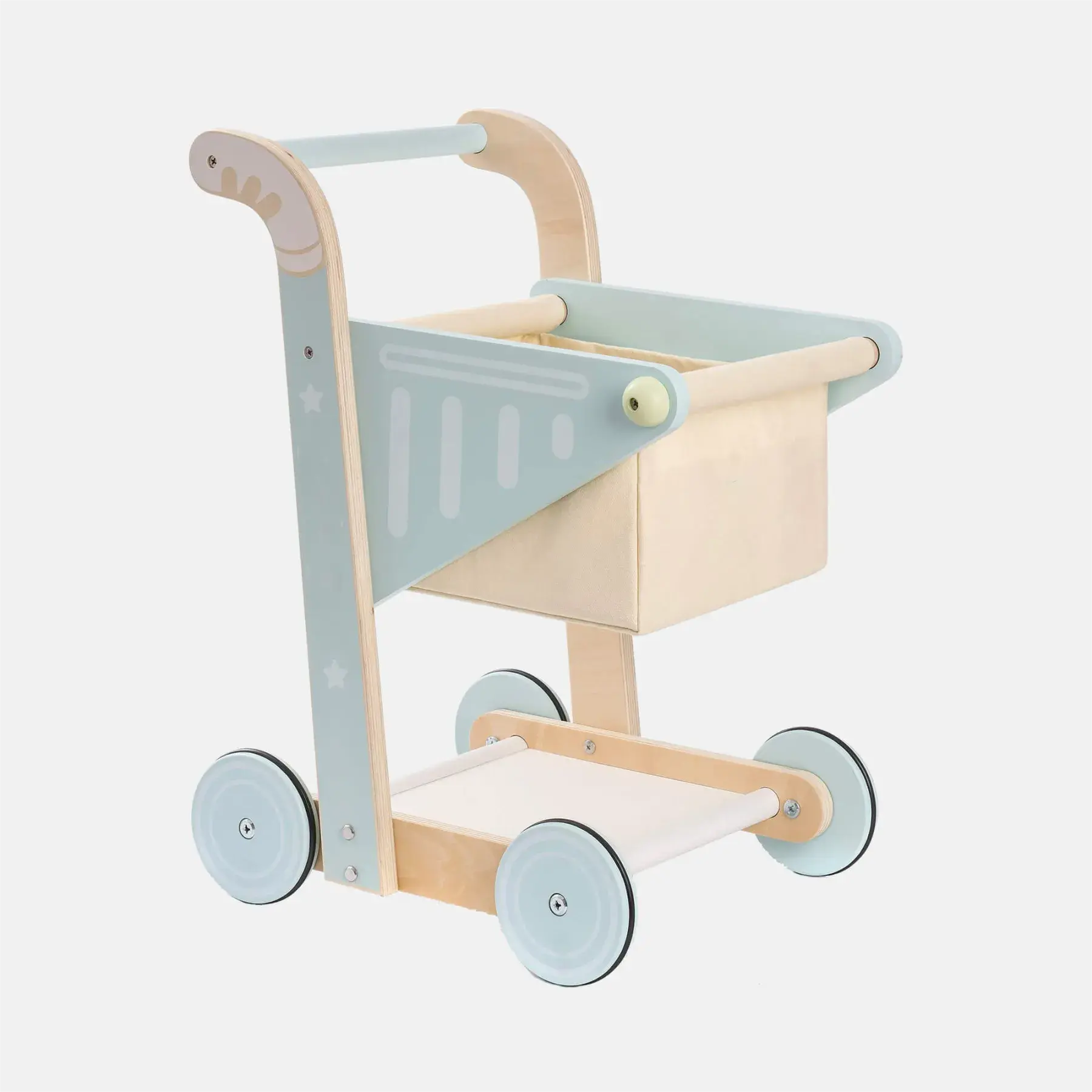 Wooden Baby Push Walker Toy – Dual-Layer Shopping Cart for Toddlers