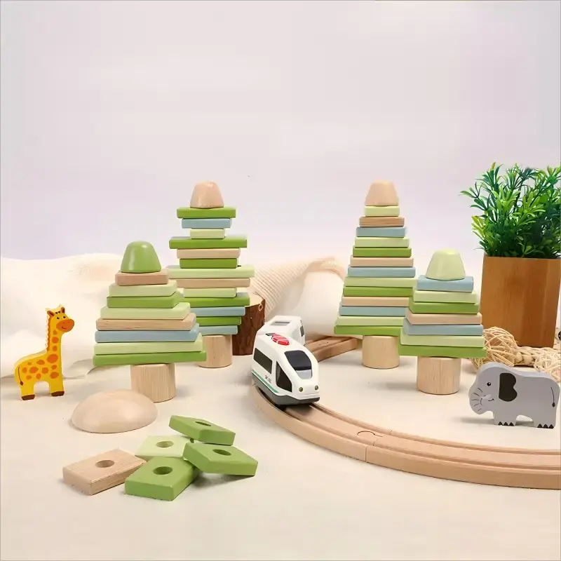 Wooden Building Blocks Set for Toddlers - Lunamoa