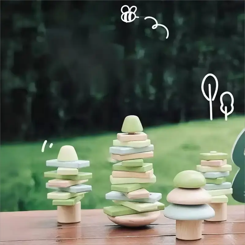 Wooden Building Blocks Set for Toddlers - Lunamoa