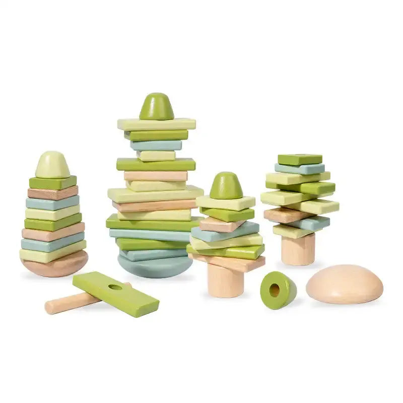 Wooden Building Blocks Set for Toddlers - Lunamoa