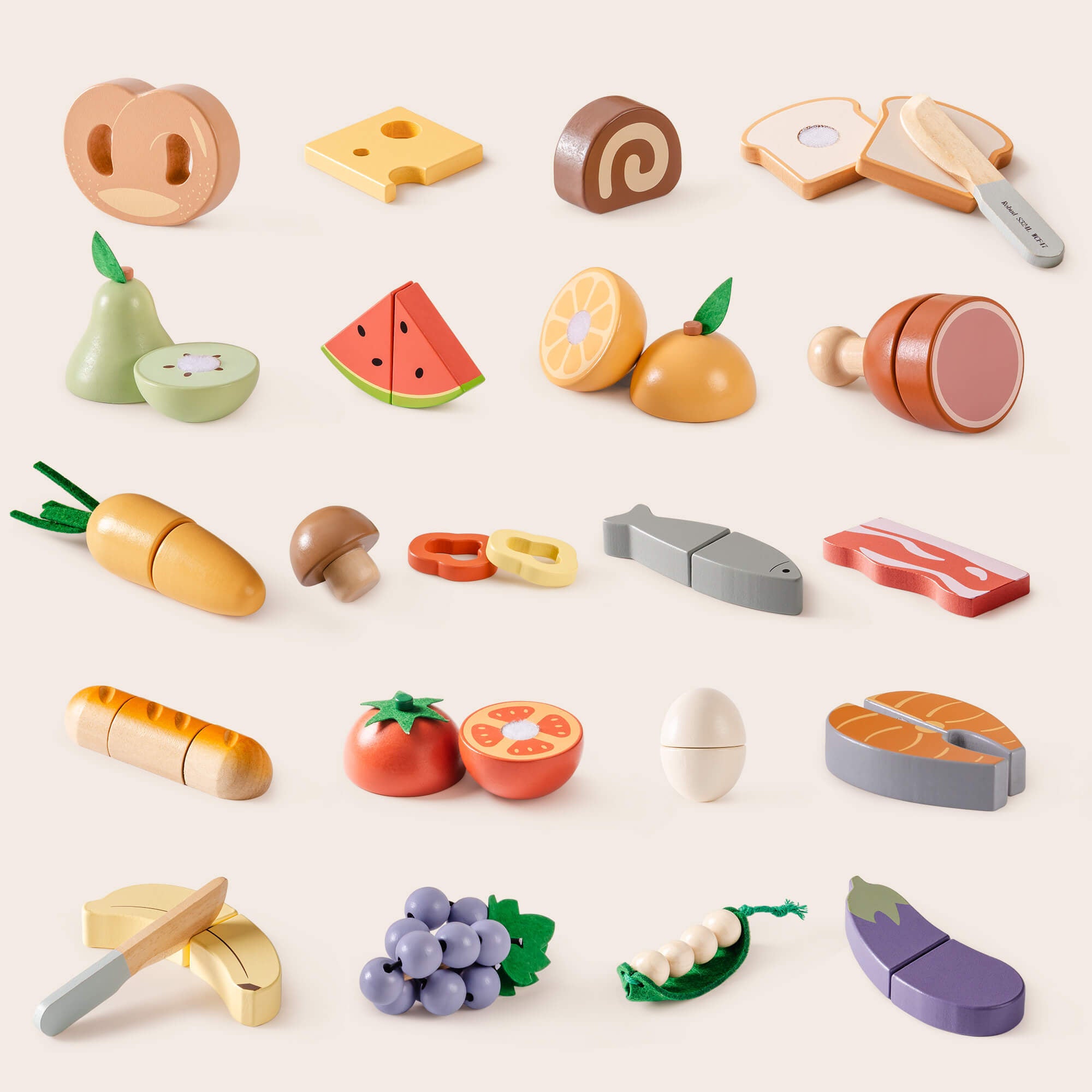 4-in-1 Wooden Cutting Food Playset