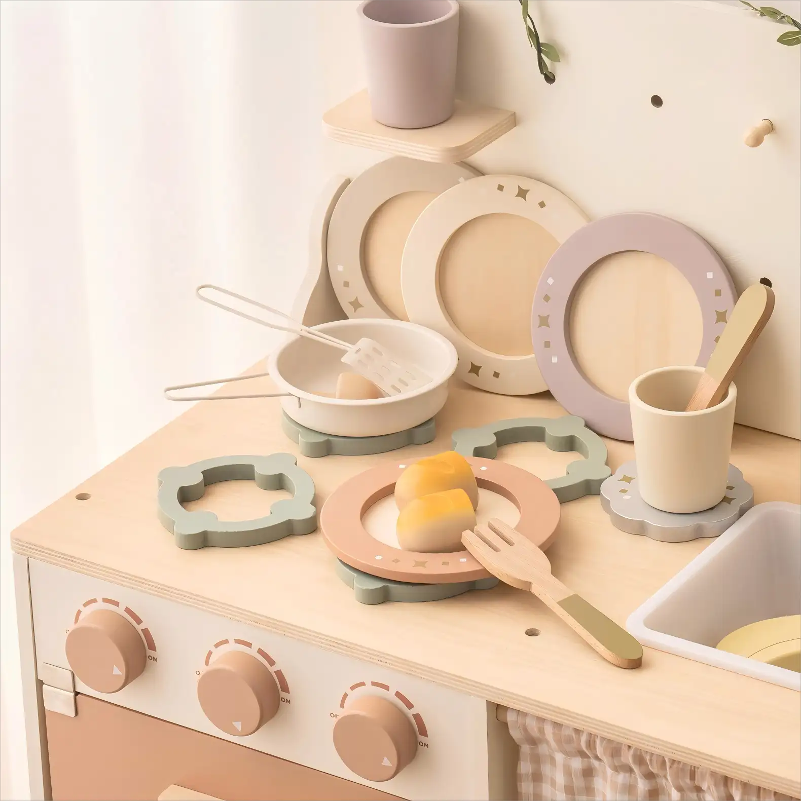 Wooden Dish Set – Play Kitchen Toy for Toddlers