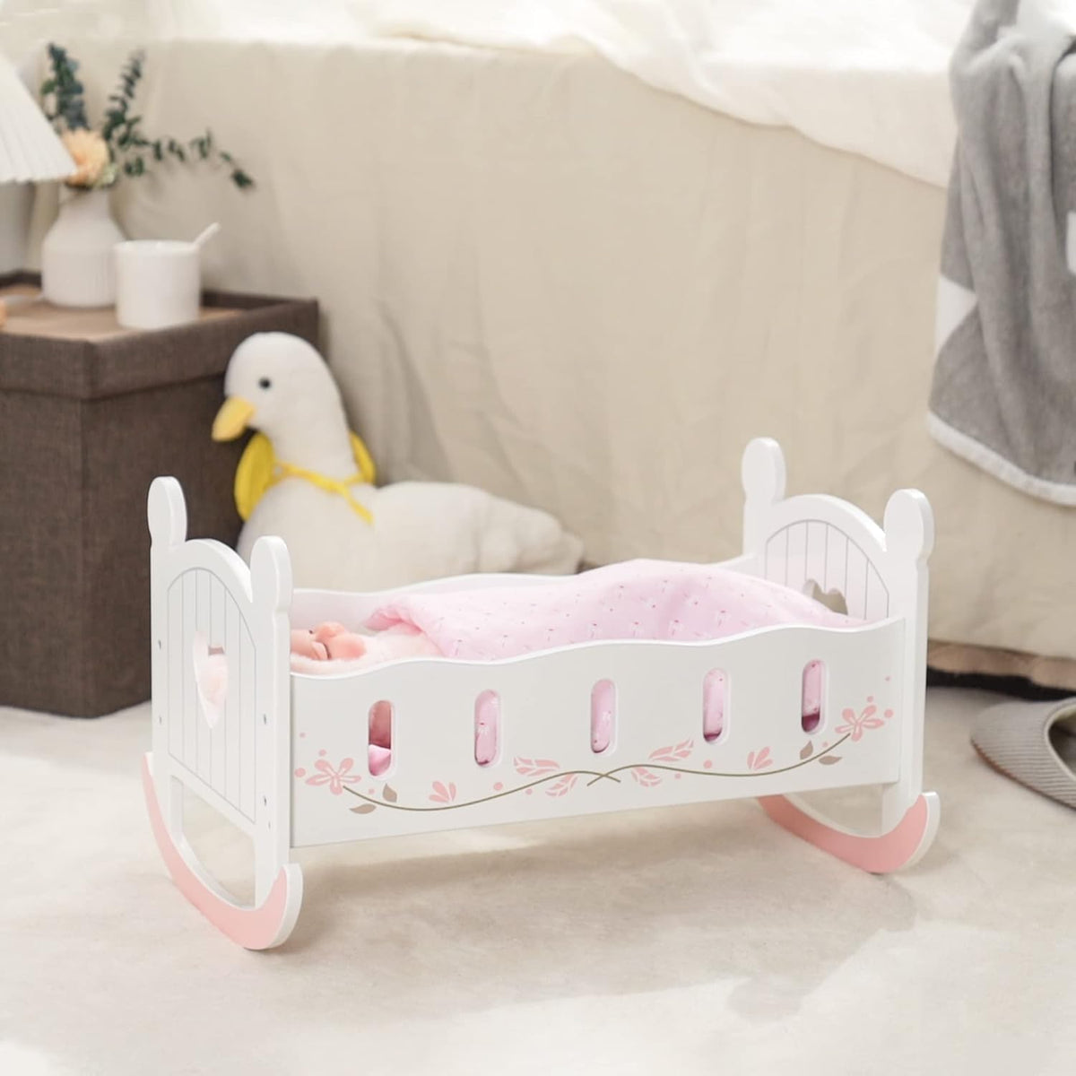 Wooden Doll Crib for Toddlers | Pretend Play Toy Bed