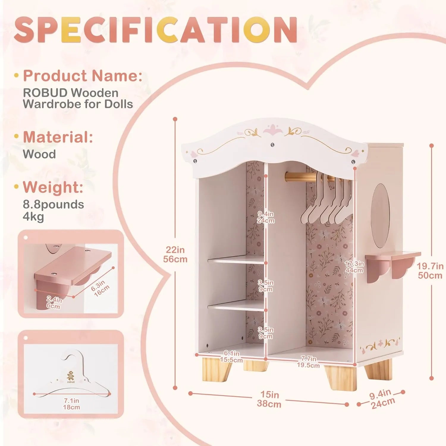 Wooden Doll Wardrobe
