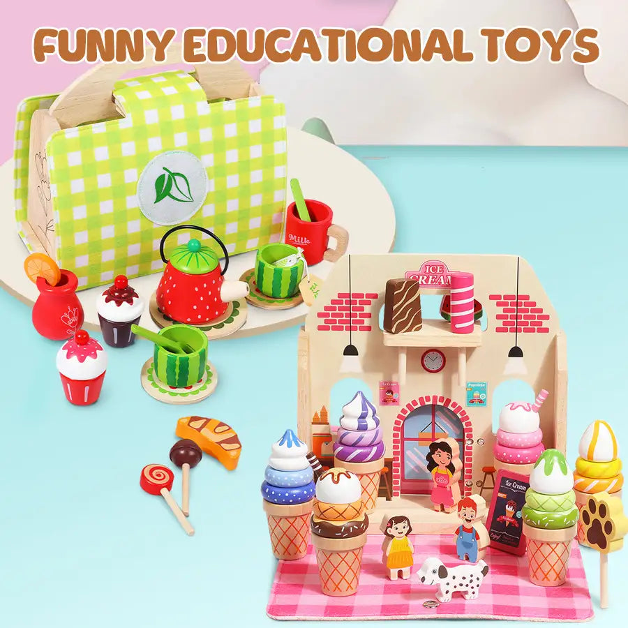 Wooden Ice Cream Tea Party Set for Kids