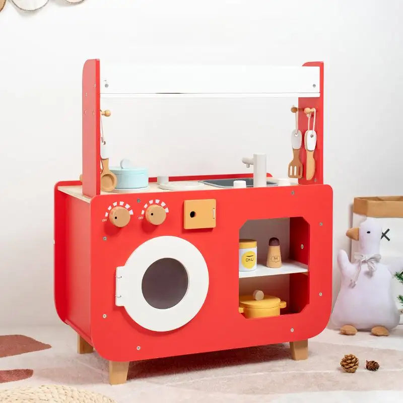 Double-Sided Wooden Kitchen & Laundry Playset