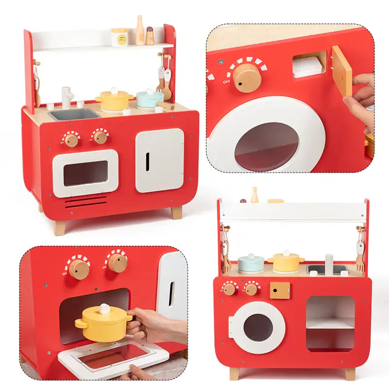 Double-Sided Wooden Kitchen & Laundry Playset