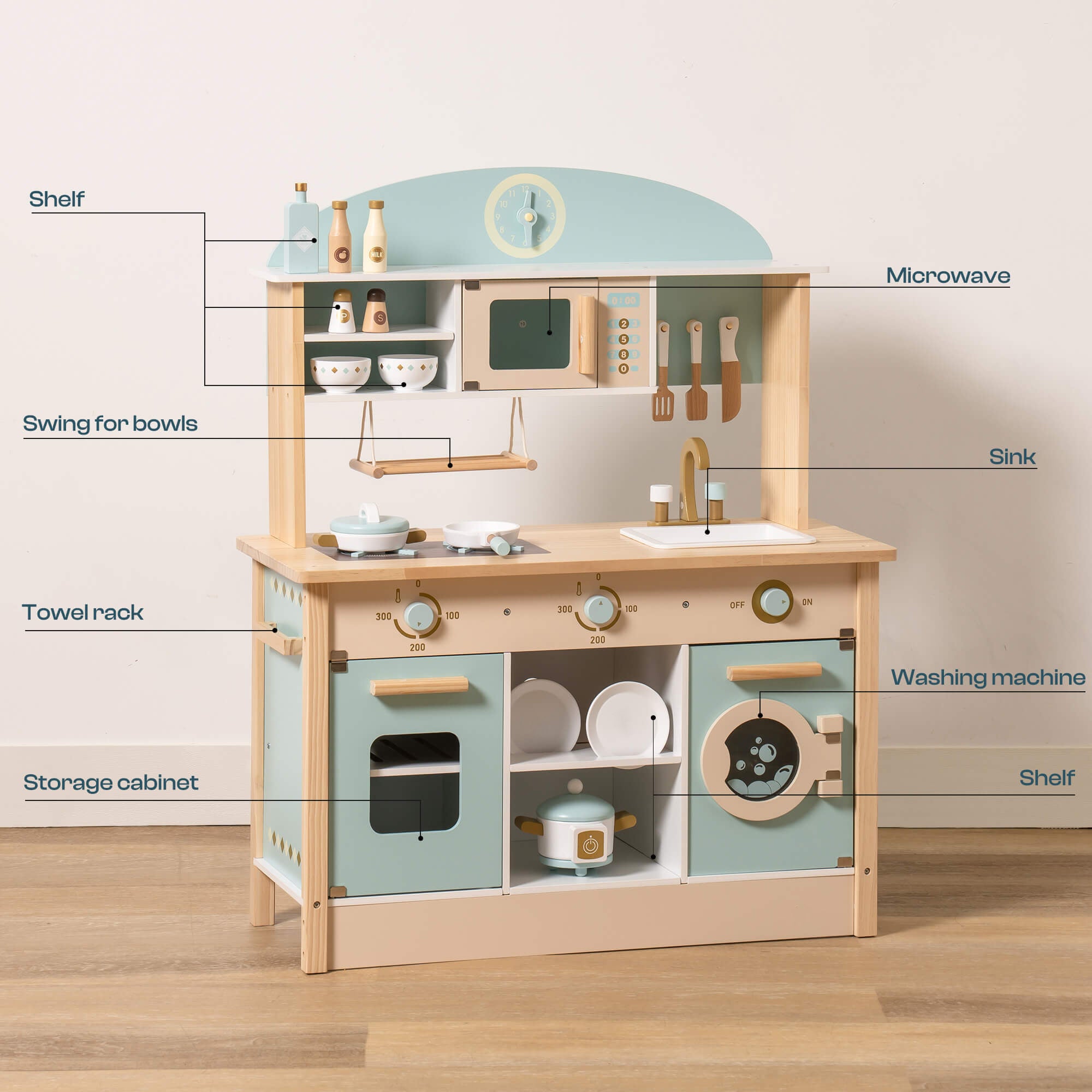 Ensemble de cuisine en bois avec accessoires