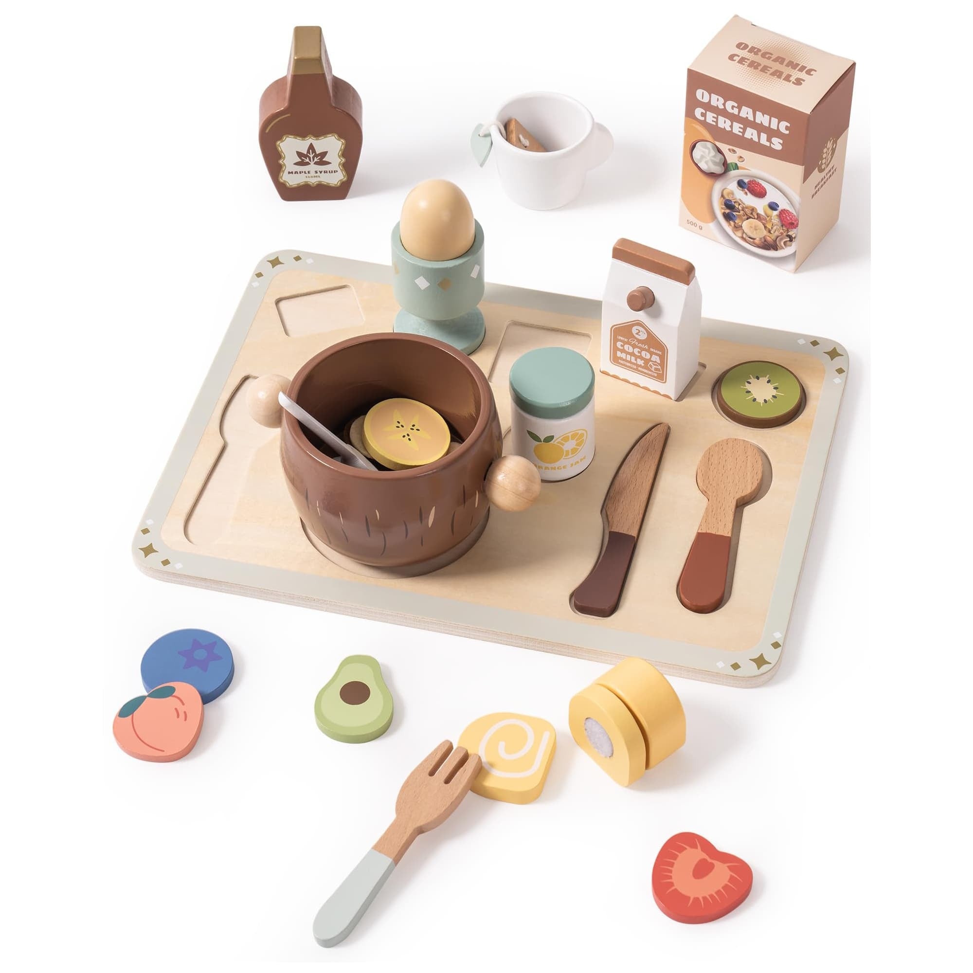 31-Piece Wooden Play Food Set – Wooden Kitchen Toys for Toddlers