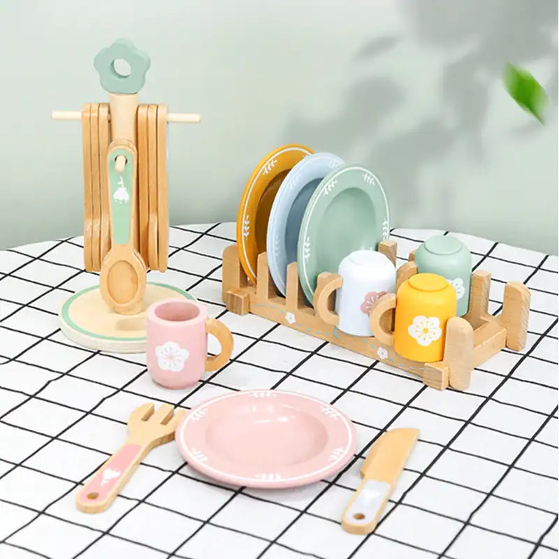Wooden Pretend Kitchen Dish Set for Kids - Lunamoa