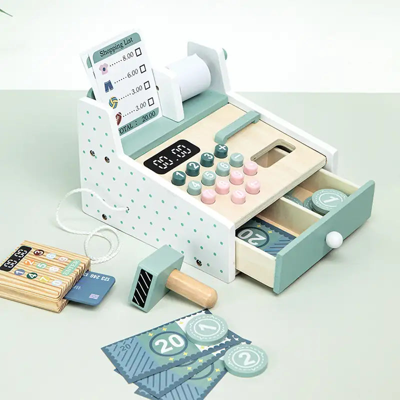 Wooden Pretend Supermarket Cash Register - Lunamoa