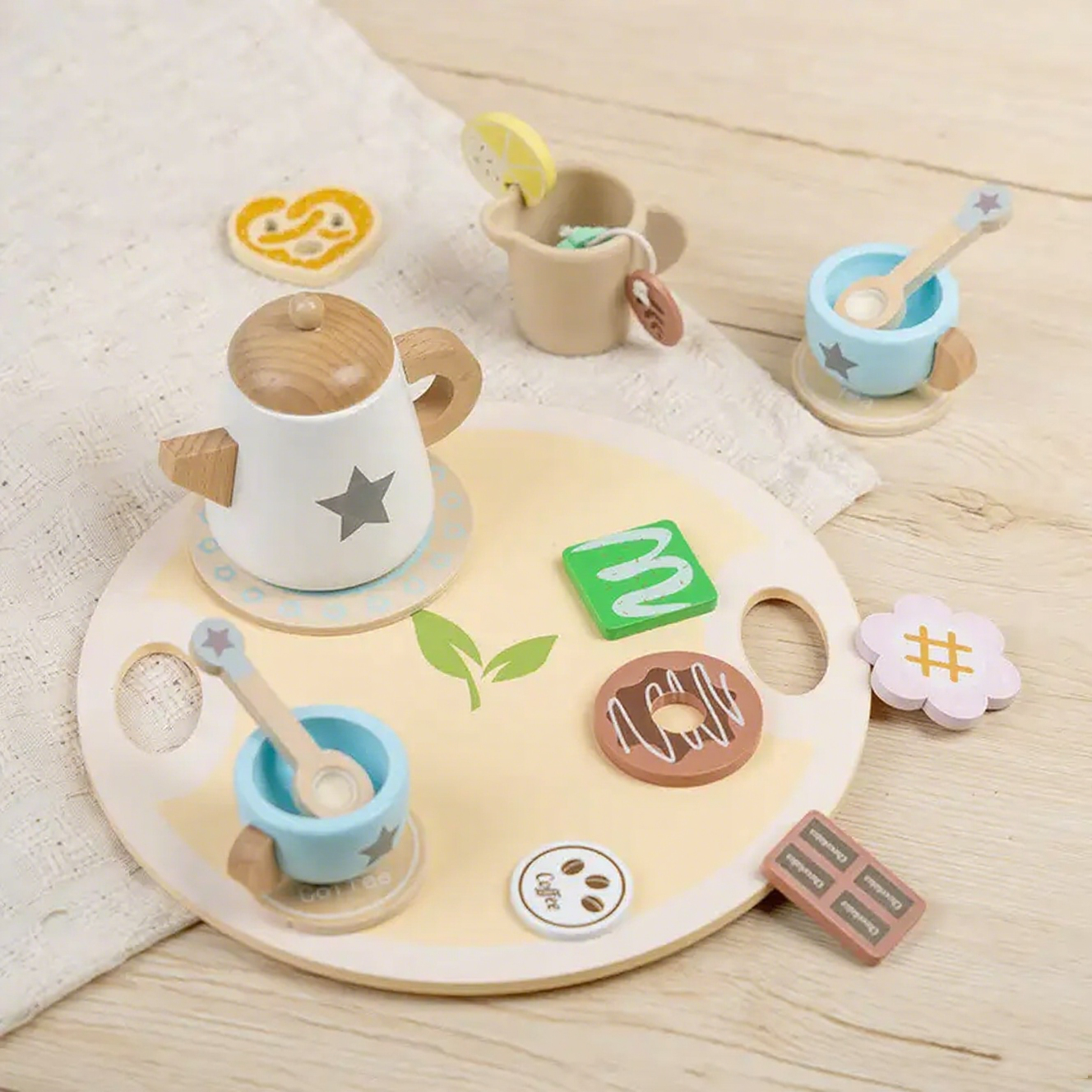 Wooden Afternoon Tea Set – Sensory Pretend Play Toy for Toddlers