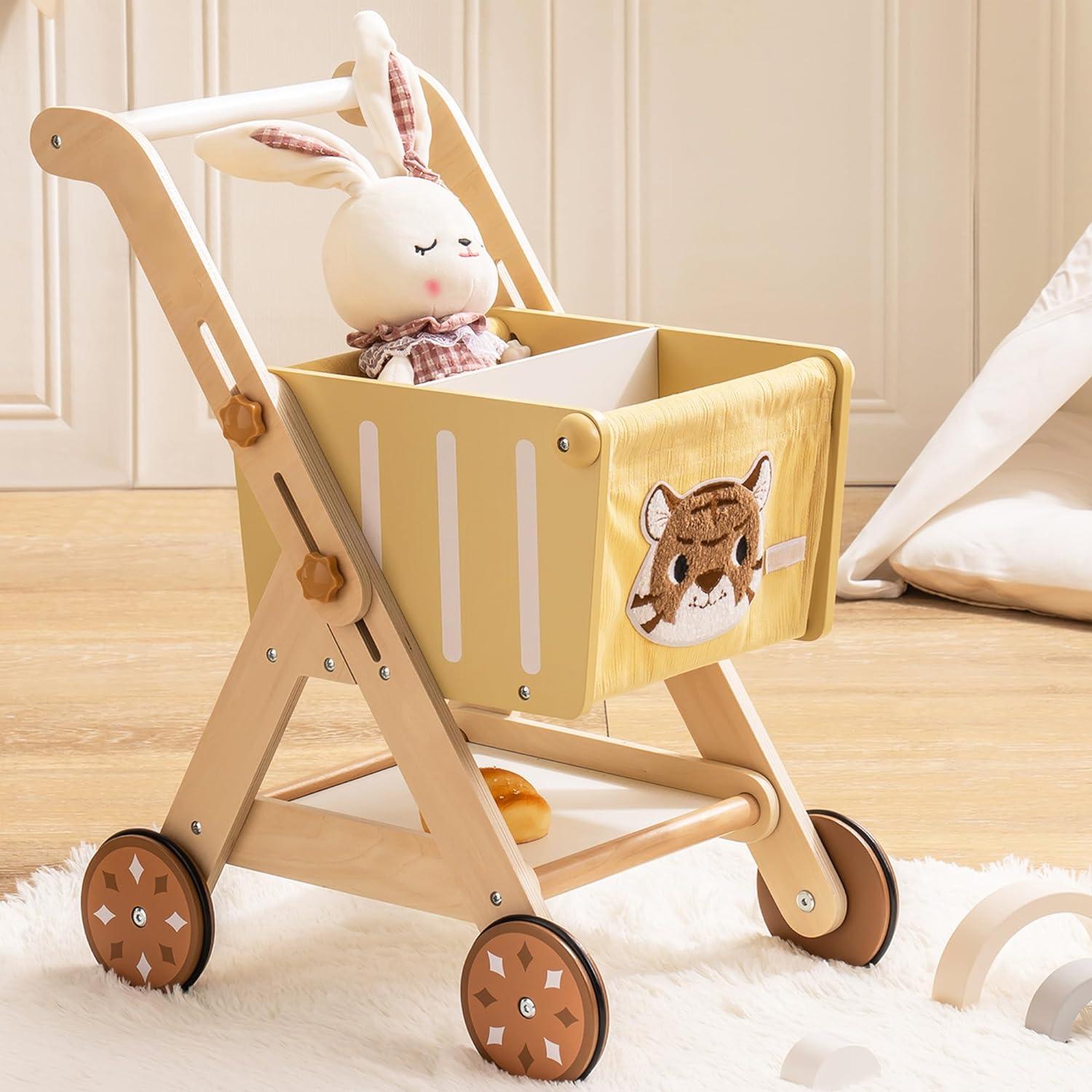 Wooden Push Walker Cart for Toddlers Pretend Play Balance Toy