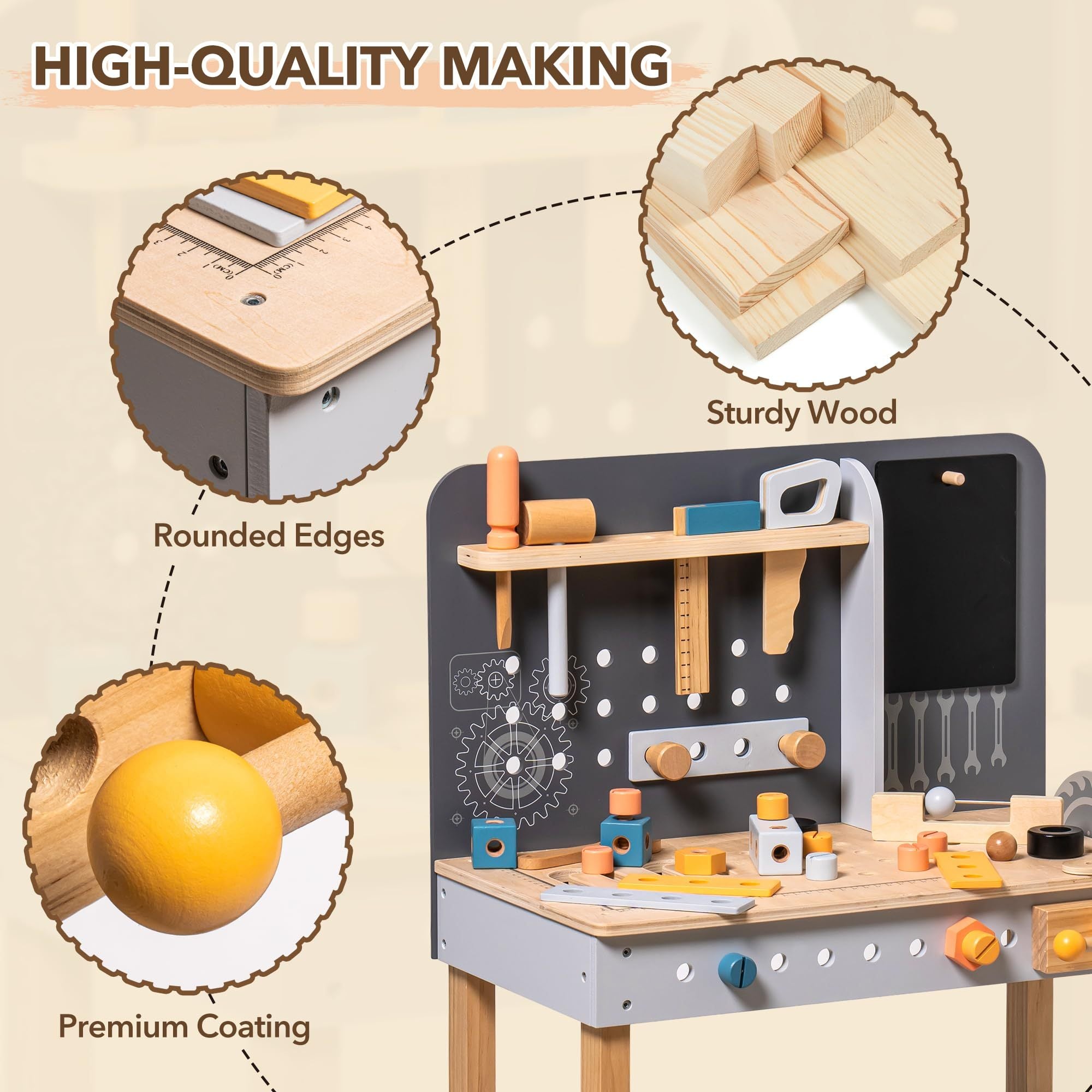Wooden Tool Bench for Toddler Boys