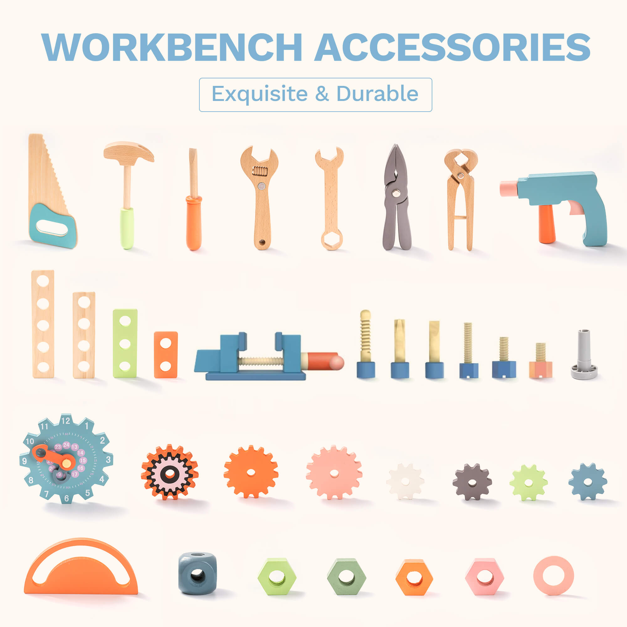 Wooden Toy Workbench Set for Toddler Boys