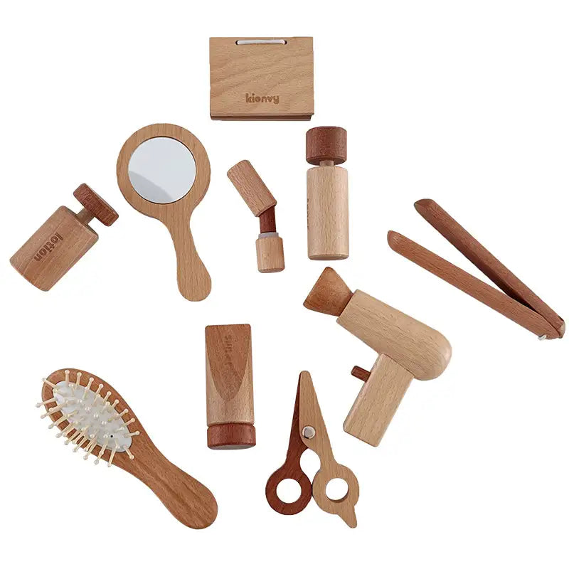 Wooden Pretend Makeup & Hairdressing Toy Set - Lunamoa