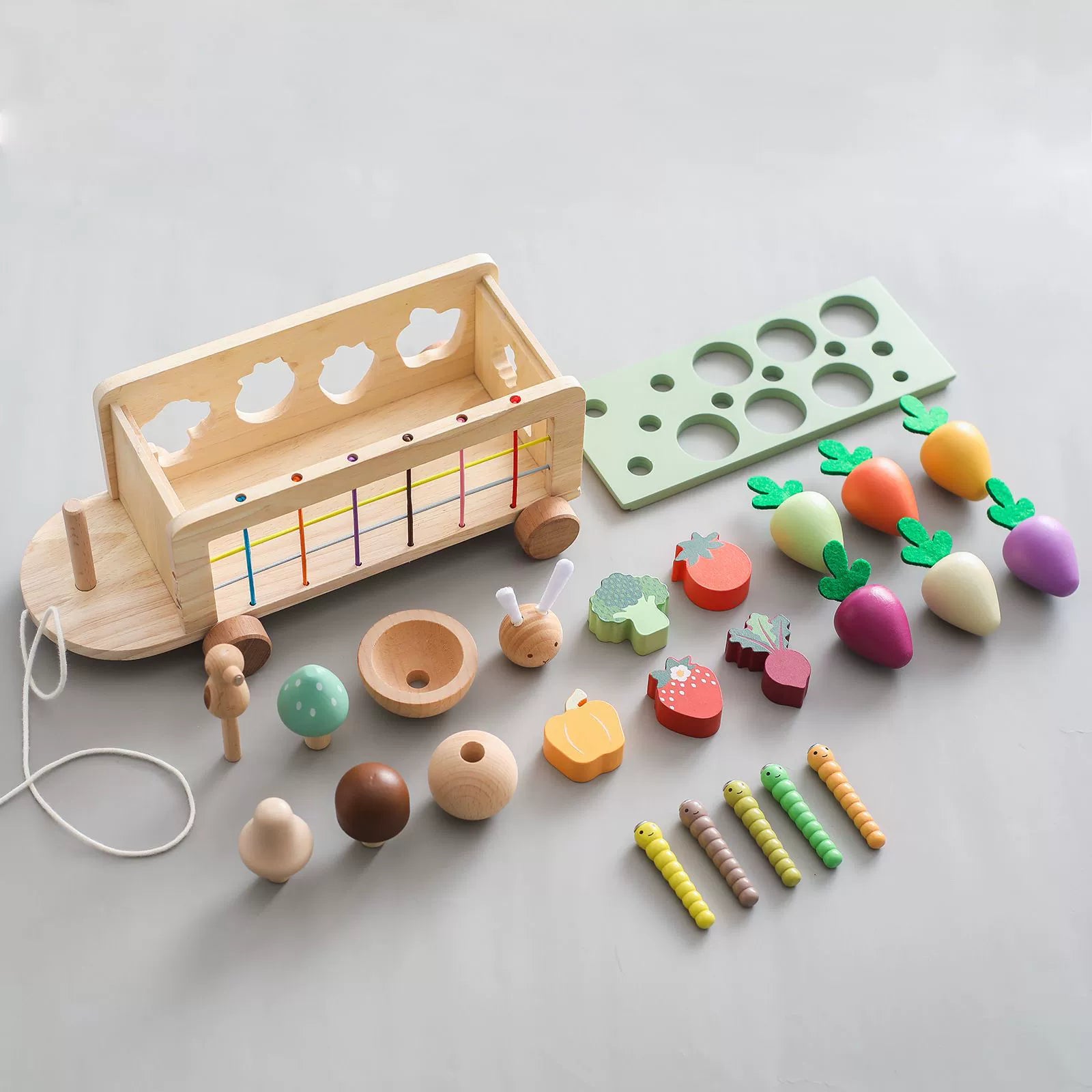 Chariot à pousser en bois pour tout-petits avec carotte à tirer