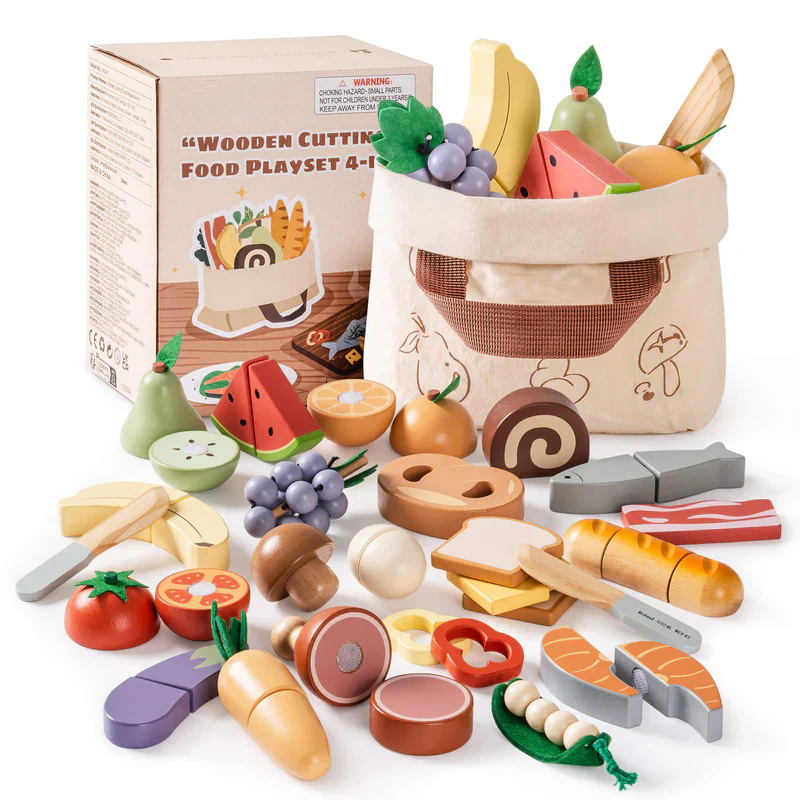 4-in-1 Wooden Cutting Food Playset