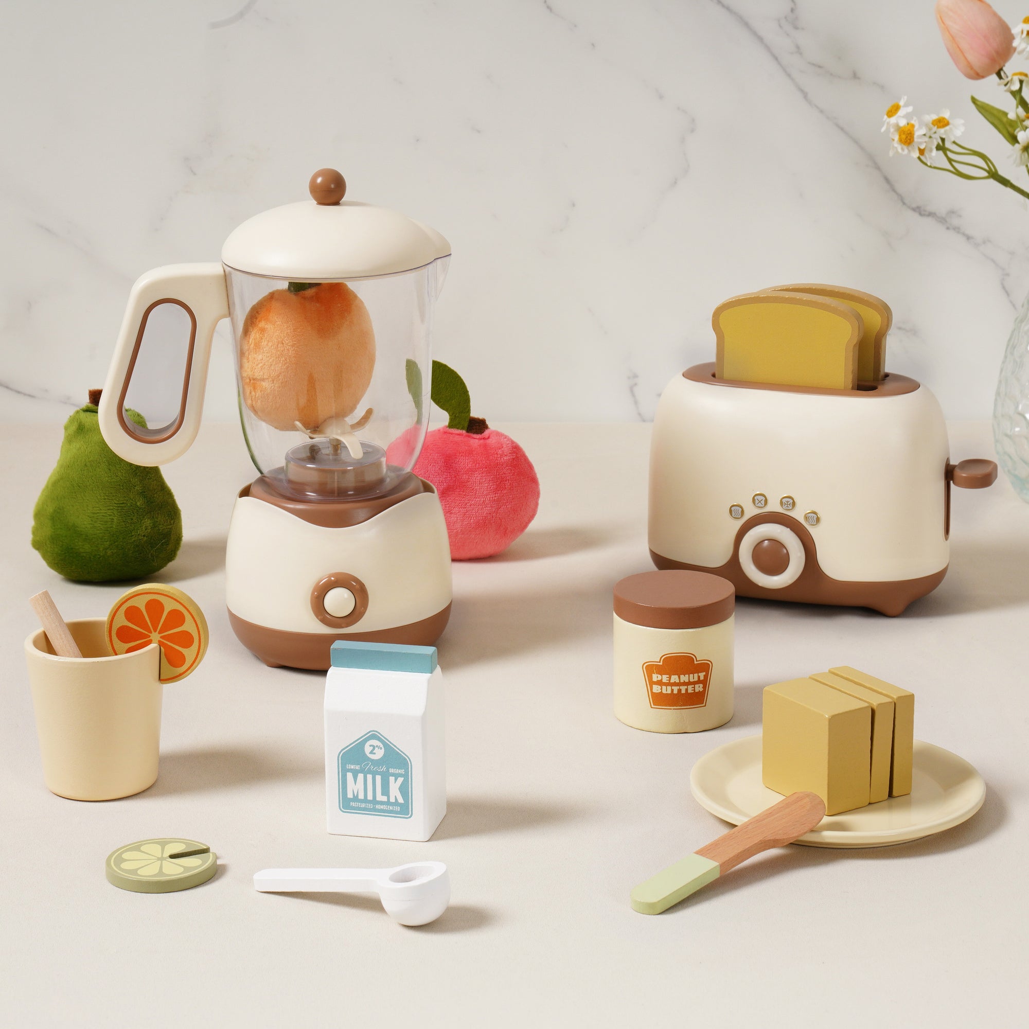 Lunamoa Pretend Play Kitchen Appliances Set – Creamy 4-Piece