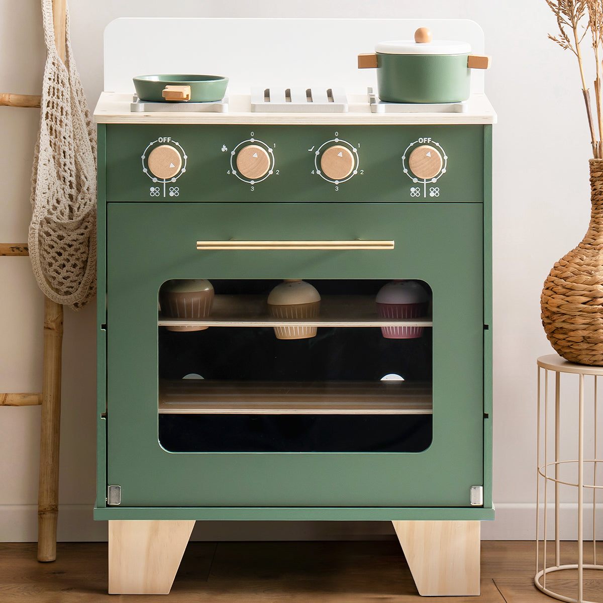 Vintage Wooden Toy Kitchen Oven – Green