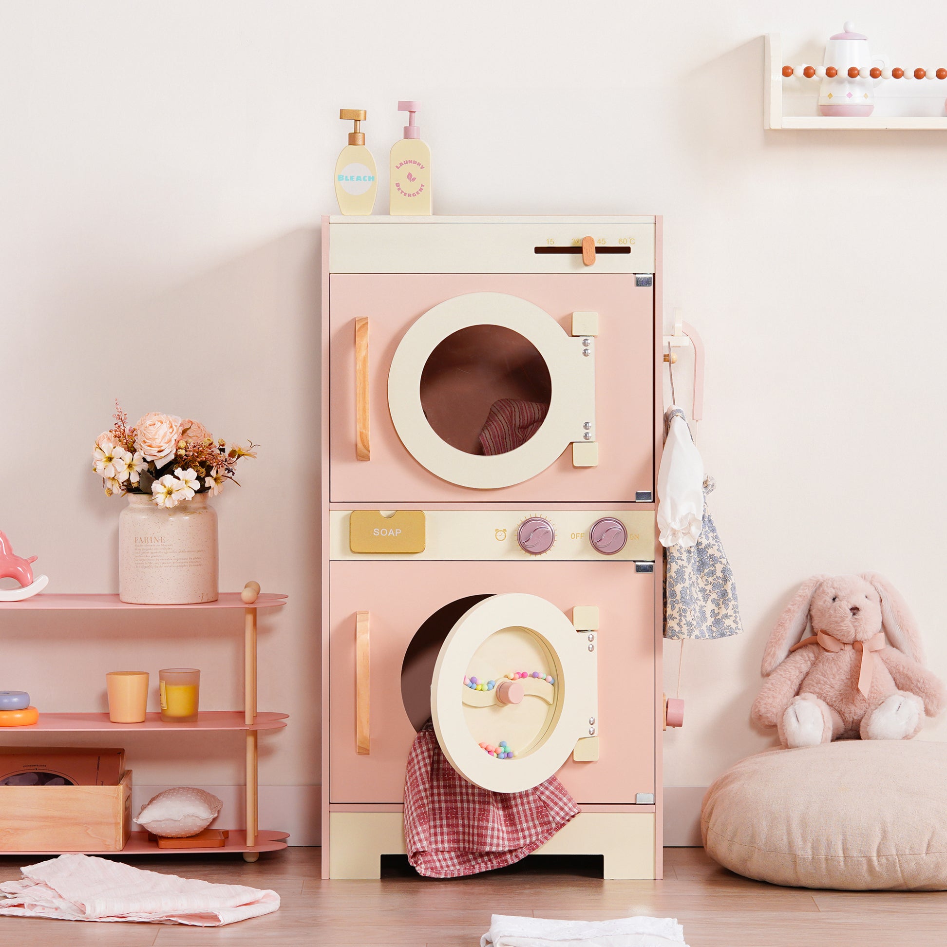 Wooden Pink Washing Machine with Dryer