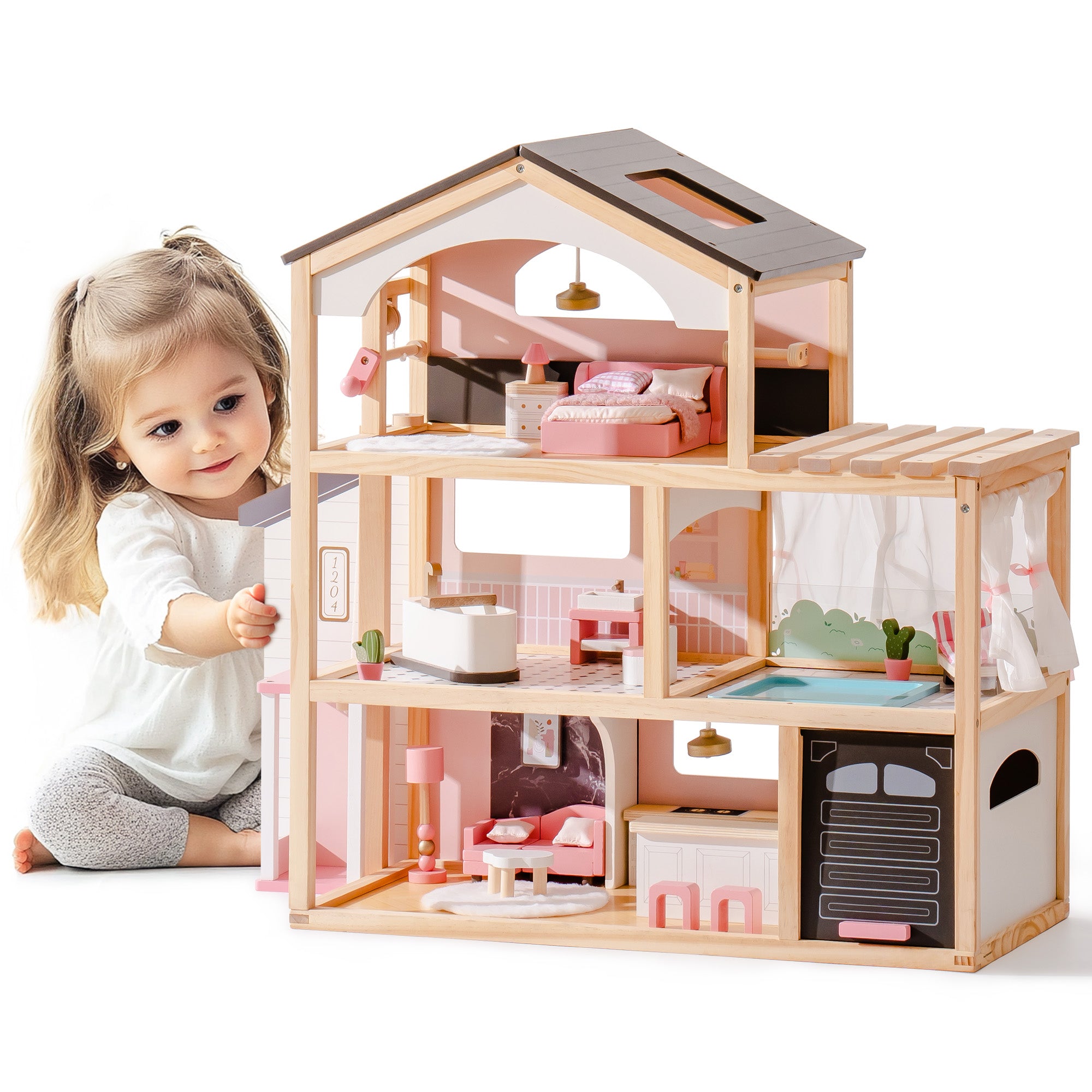 Maison de poupée en bois – Rose rêveur