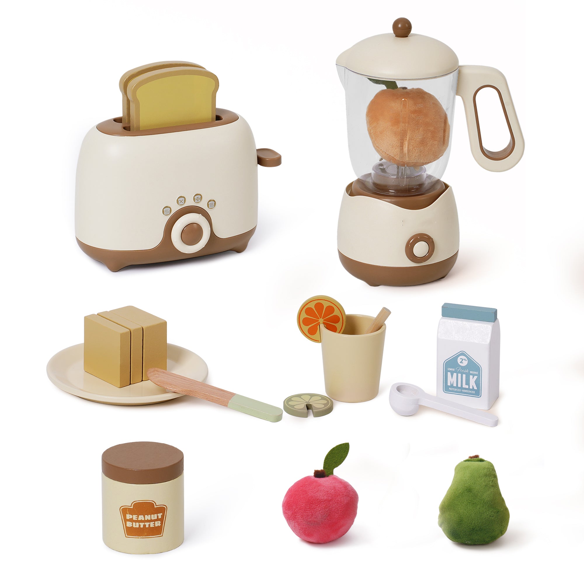 Lunamoa Pretend Play Kitchen Appliances Set – Creamy 4-Piece