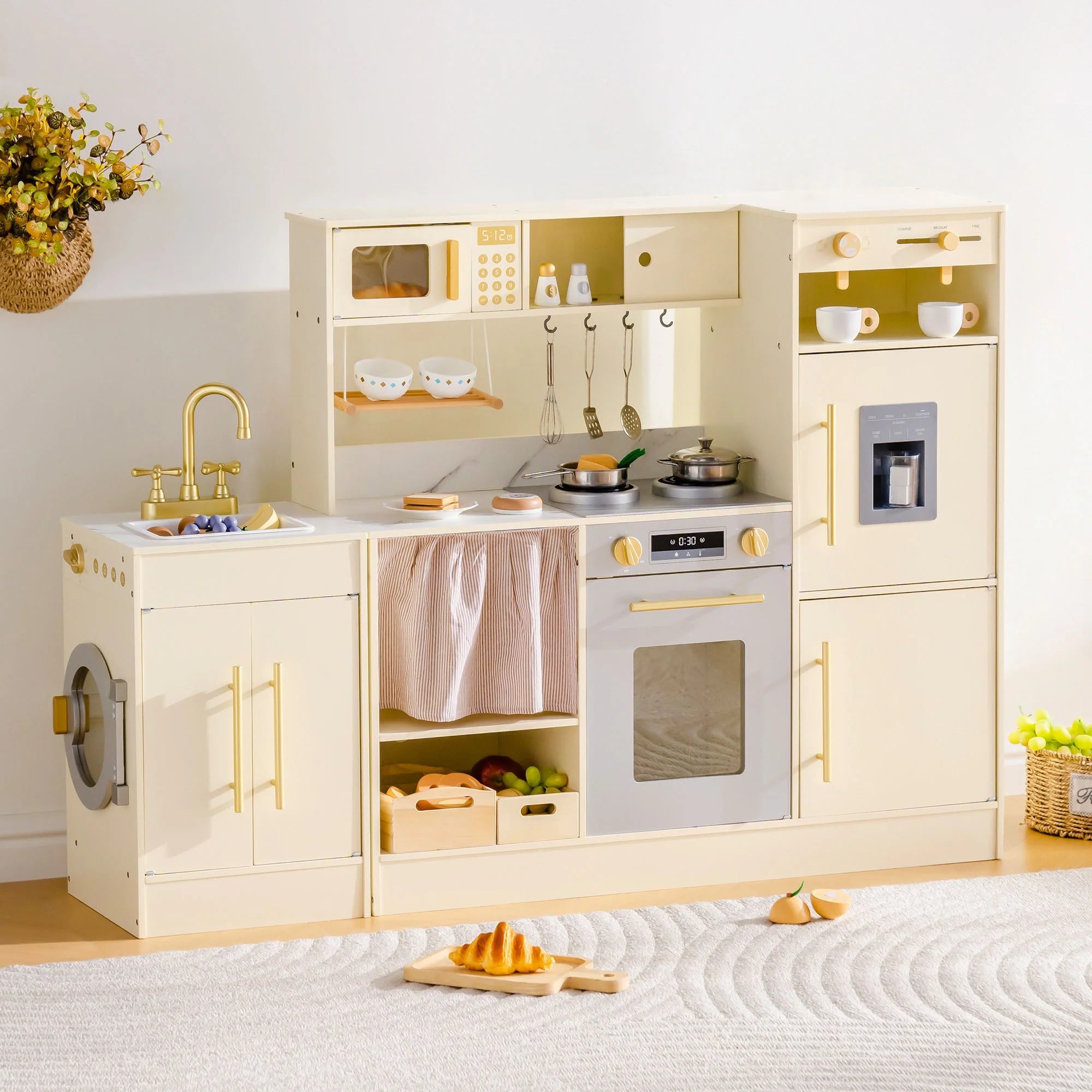 2-in-1 Wooden Corner Play Kitchen Set for Kids