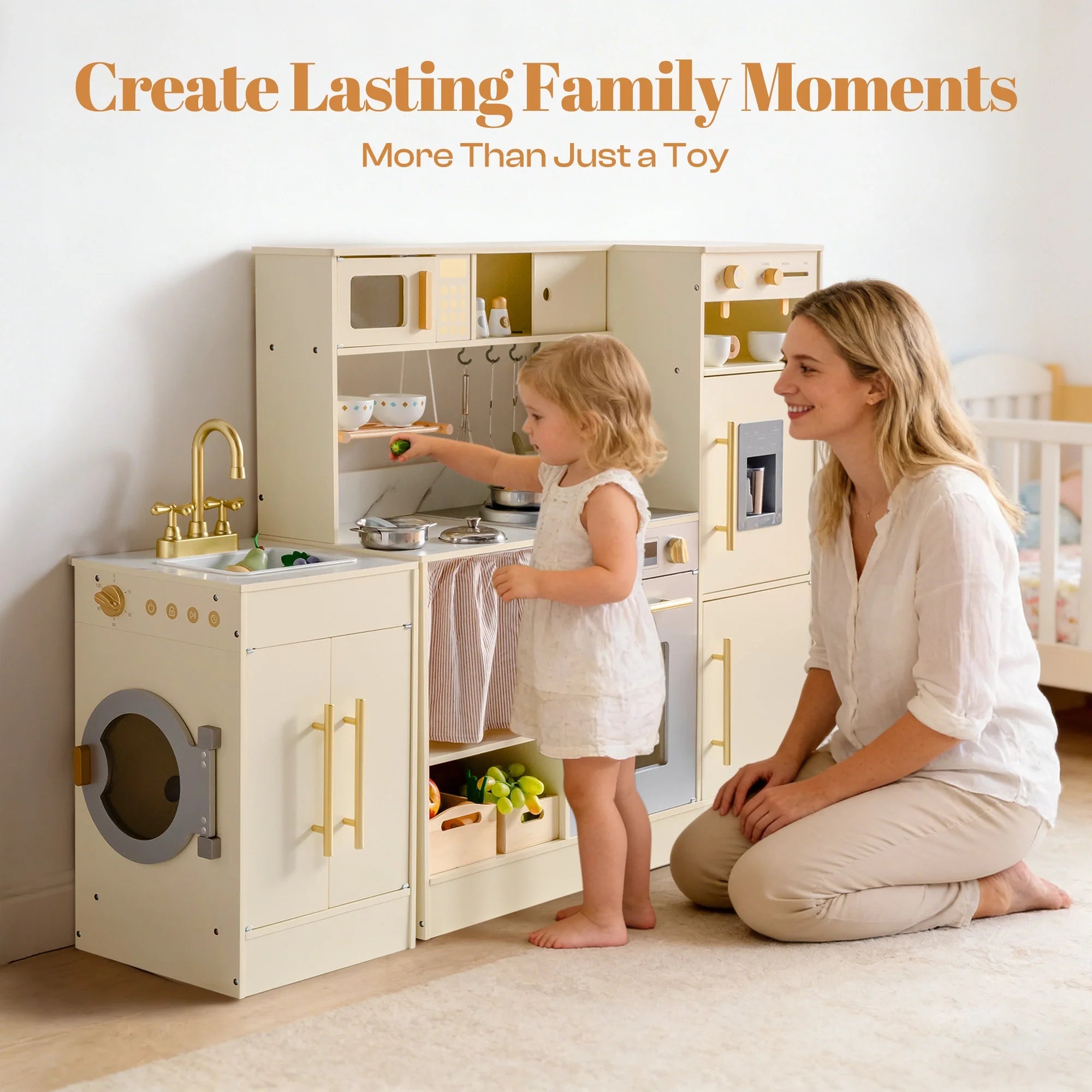 2-in-1 Wooden Corner Play Kitchen Set for Kids