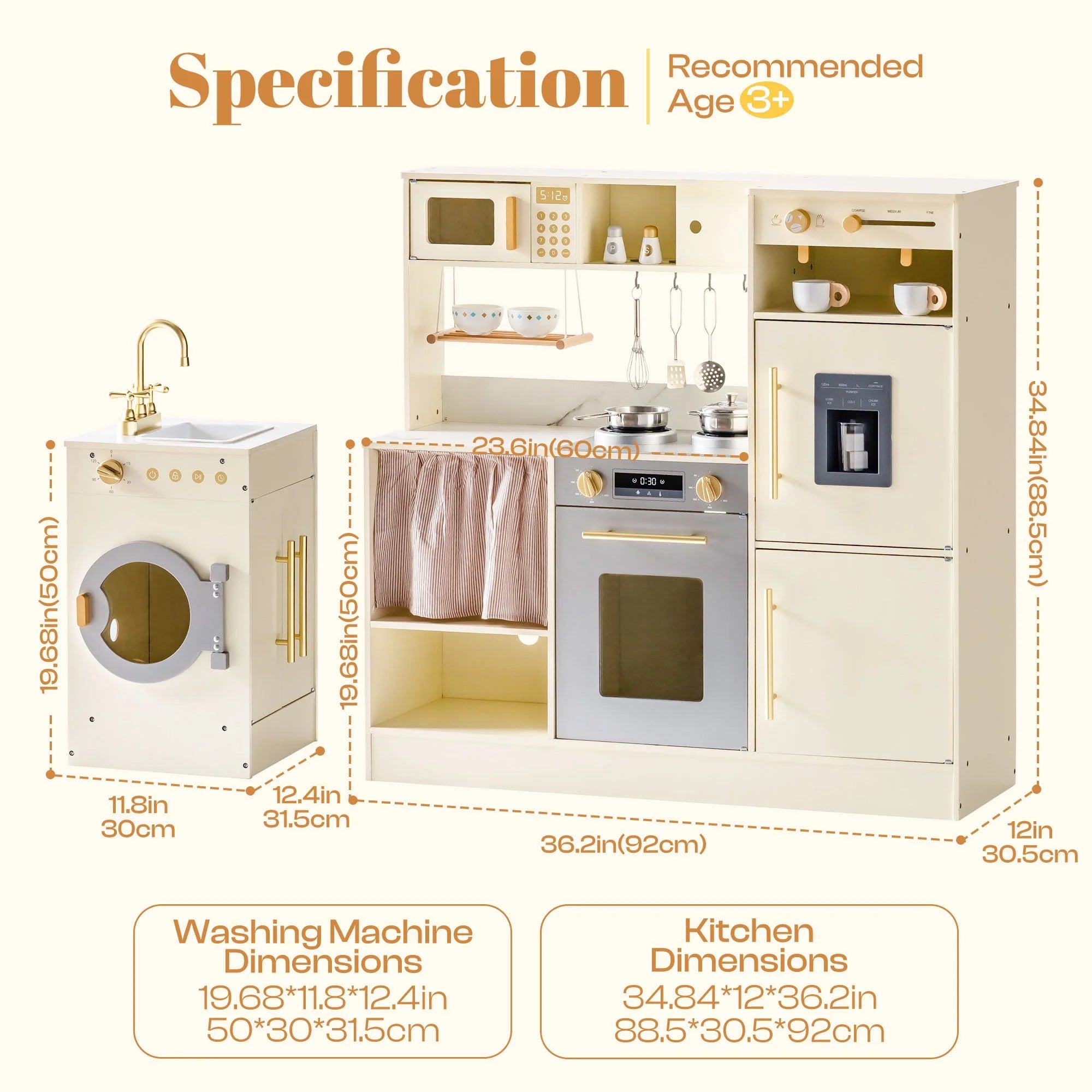 2-in-1 Wooden Corner Play Kitchen Set for Kids