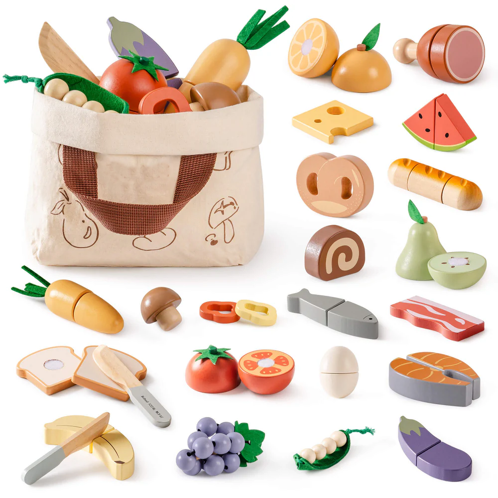 Coffret de jeu de découpe d'aliments en bois 4 en 1