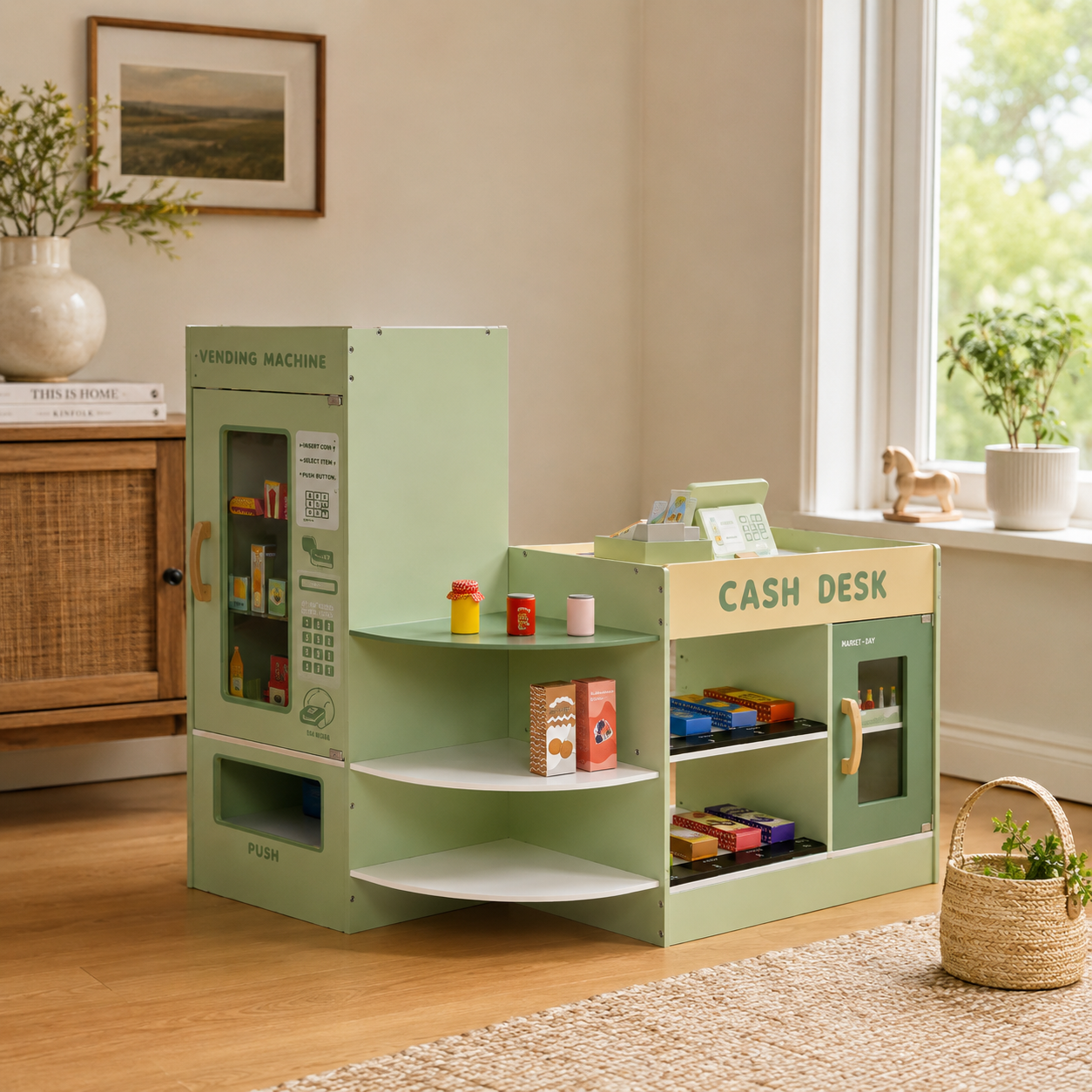 Kids Wooden Grocery Store Play Set with Cashier
