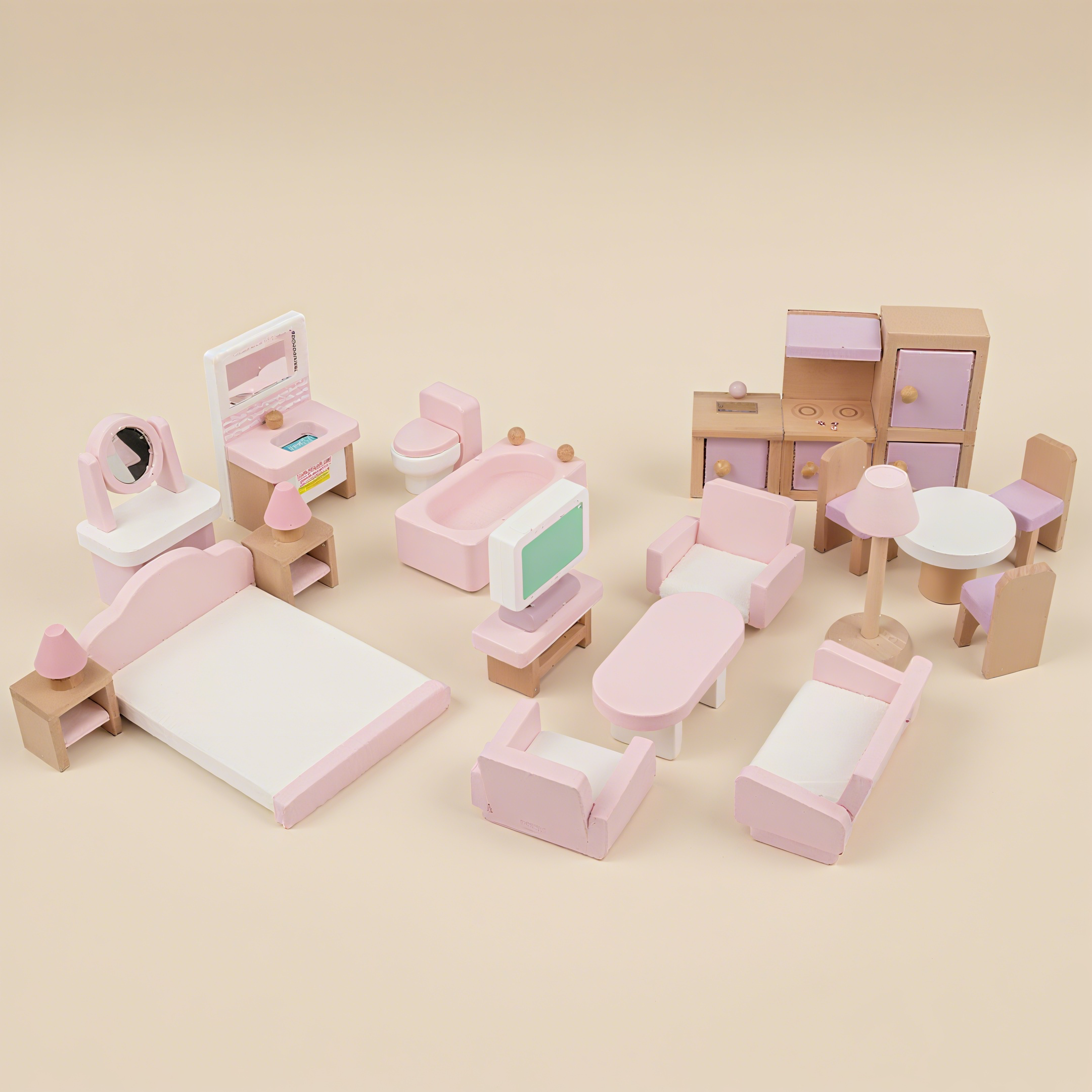 Ensemble de meubles de mini maison de poupée en bois