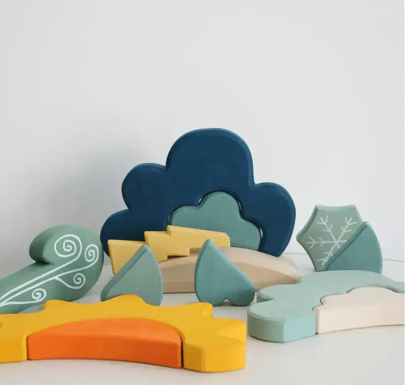Montessori Dyed Linden Wood Weather Blocks
