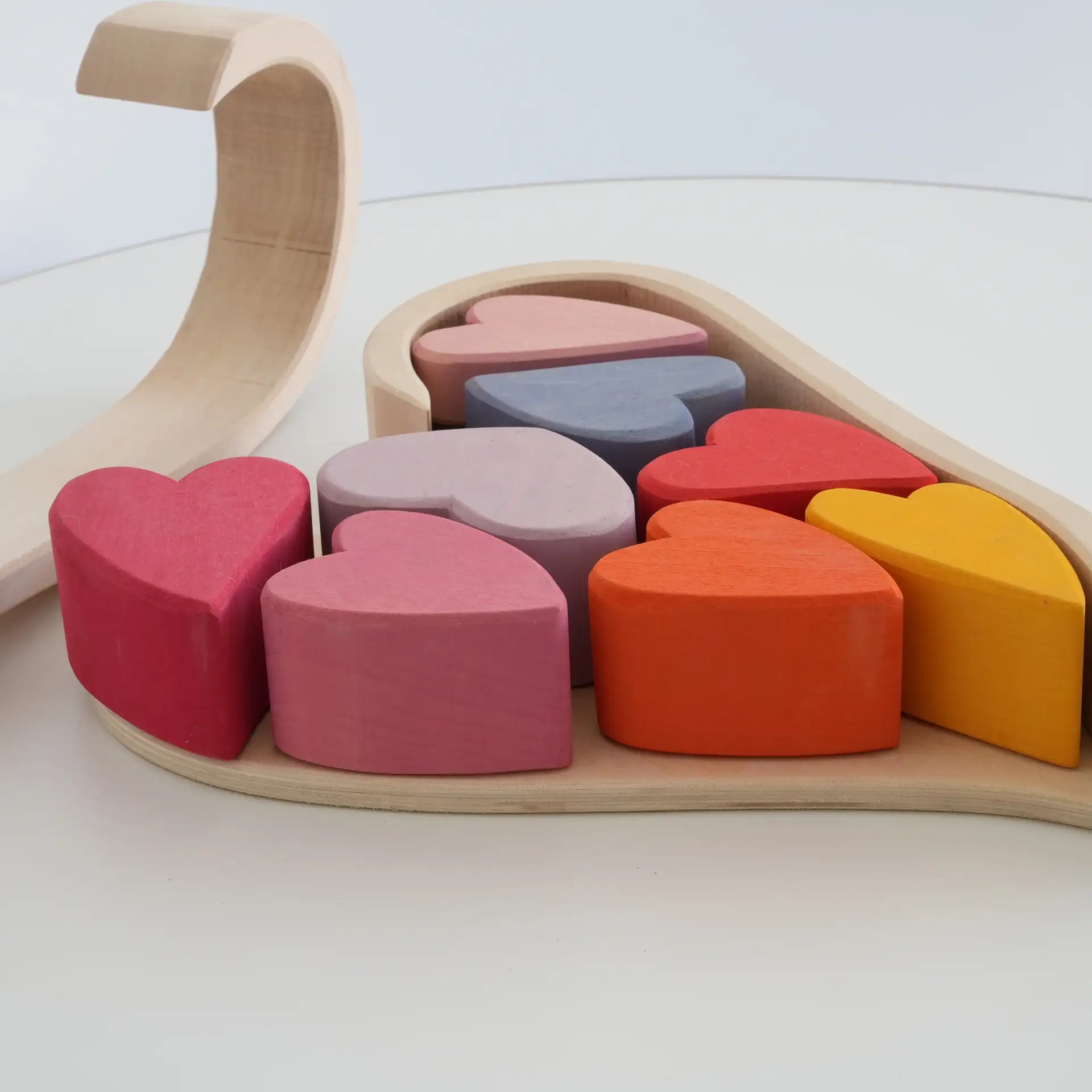Montessori Dyed Linden Wood Macaron Heart Blocks