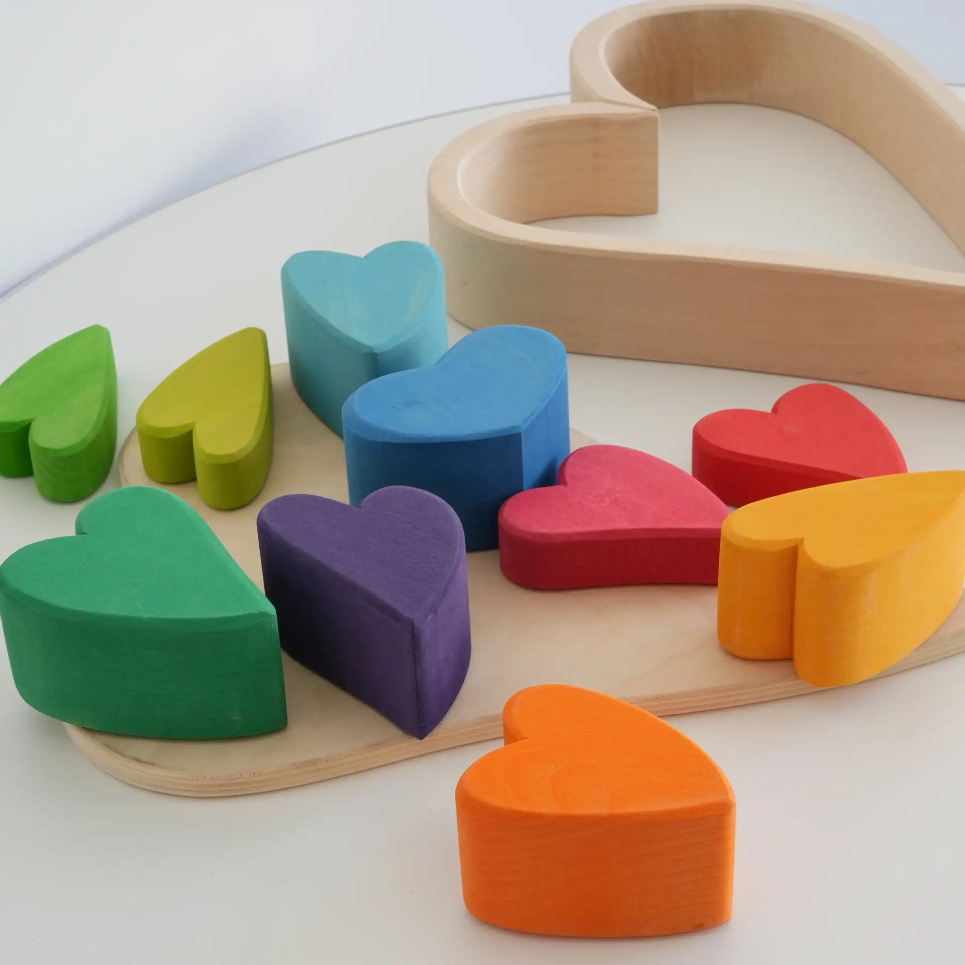 Montessori Dyed Linden Wood Macaron Heart Blocks