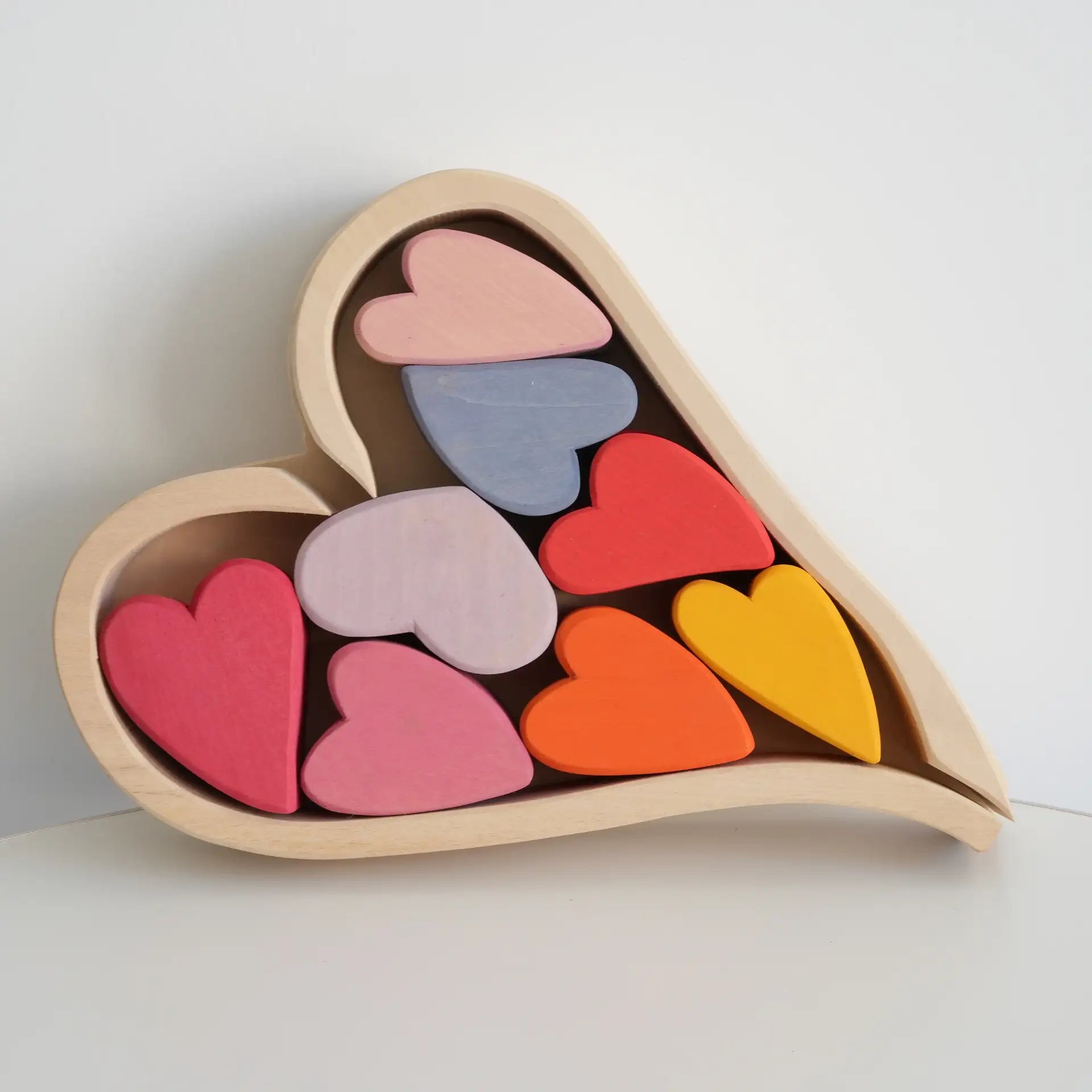 Montessori Dyed Linden Wood Macaron Heart Blocks
