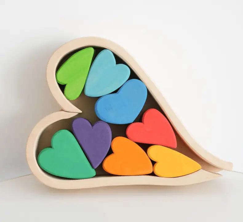Montessori Dyed Linden Wood Macaron Heart Blocks