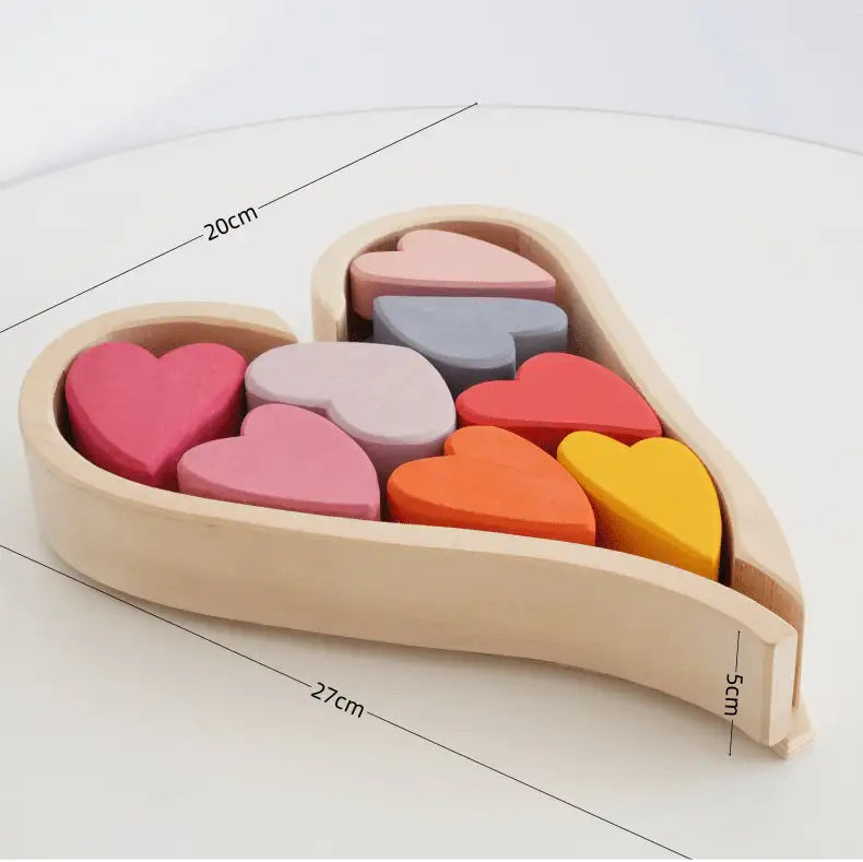 Montessori Dyed Linden Wood Macaron Heart Blocks