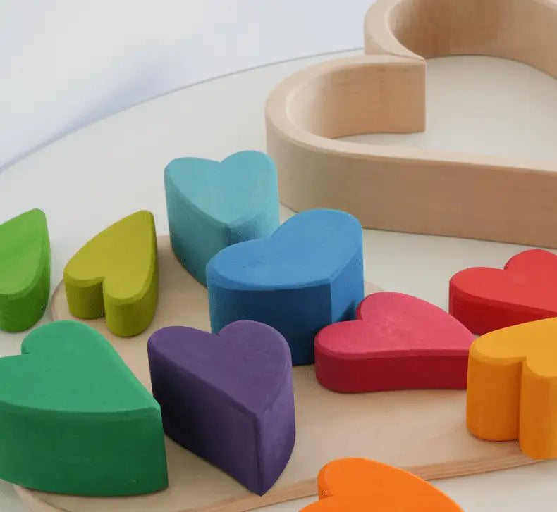 Montessori Dyed Linden Wood Macaron Heart Blocks
