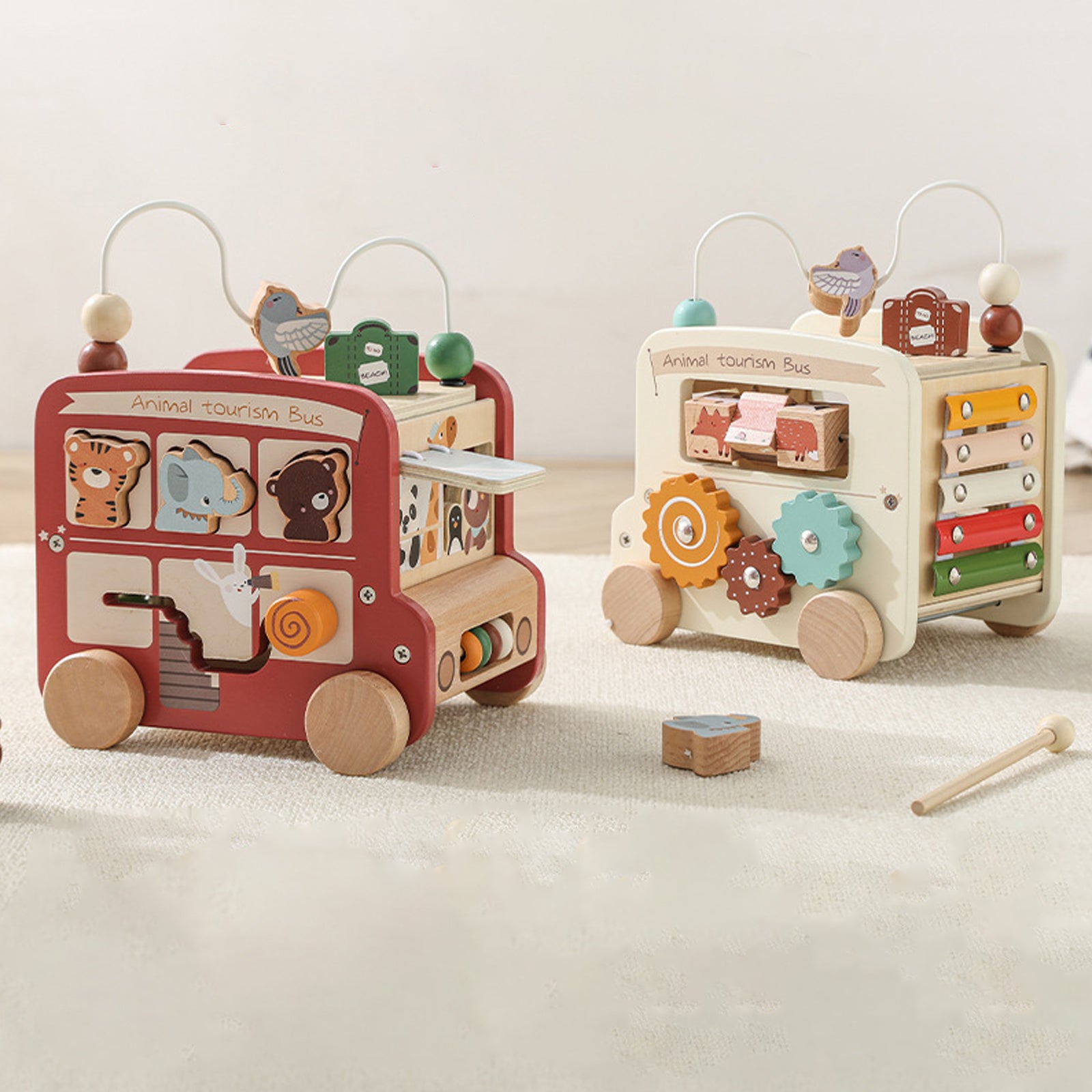 Montessori 5-in-1 Wooden Activity Bus Toy