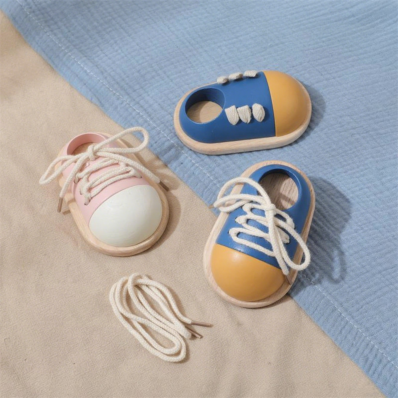 Wooden Lacing Shoe Toy for Toddlers