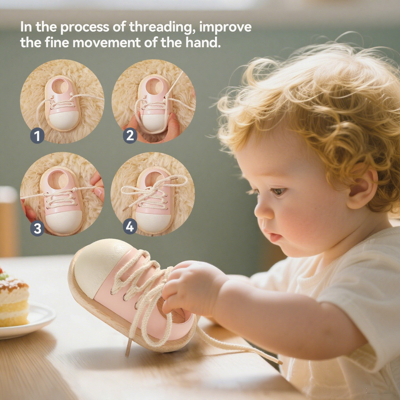 Wooden Lacing Shoe Toy for Toddlers
