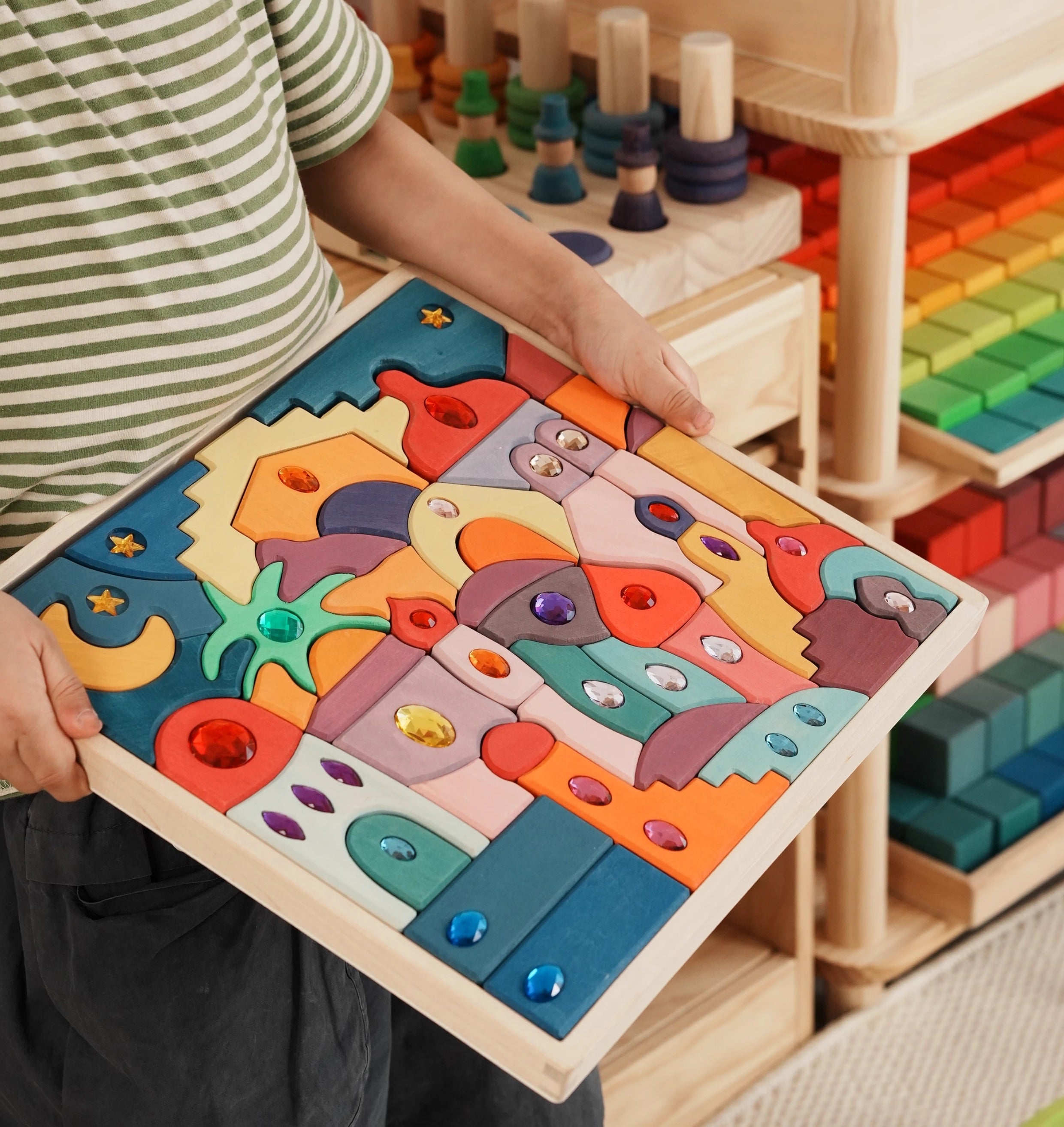 Lunamoa Wooden Gem Blocks Puzzle