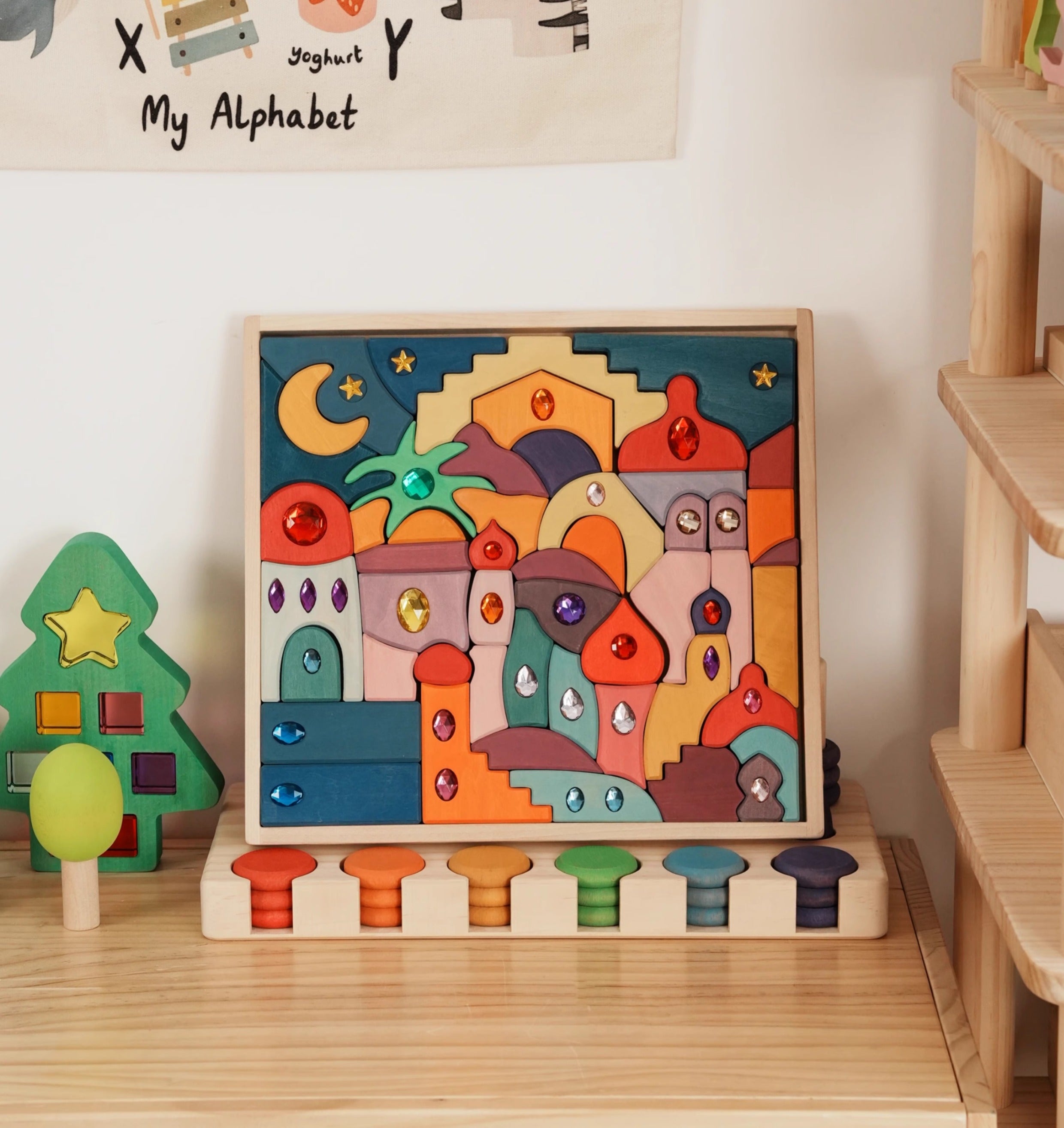 Lunamoa Wooden Gem Blocks Puzzle
