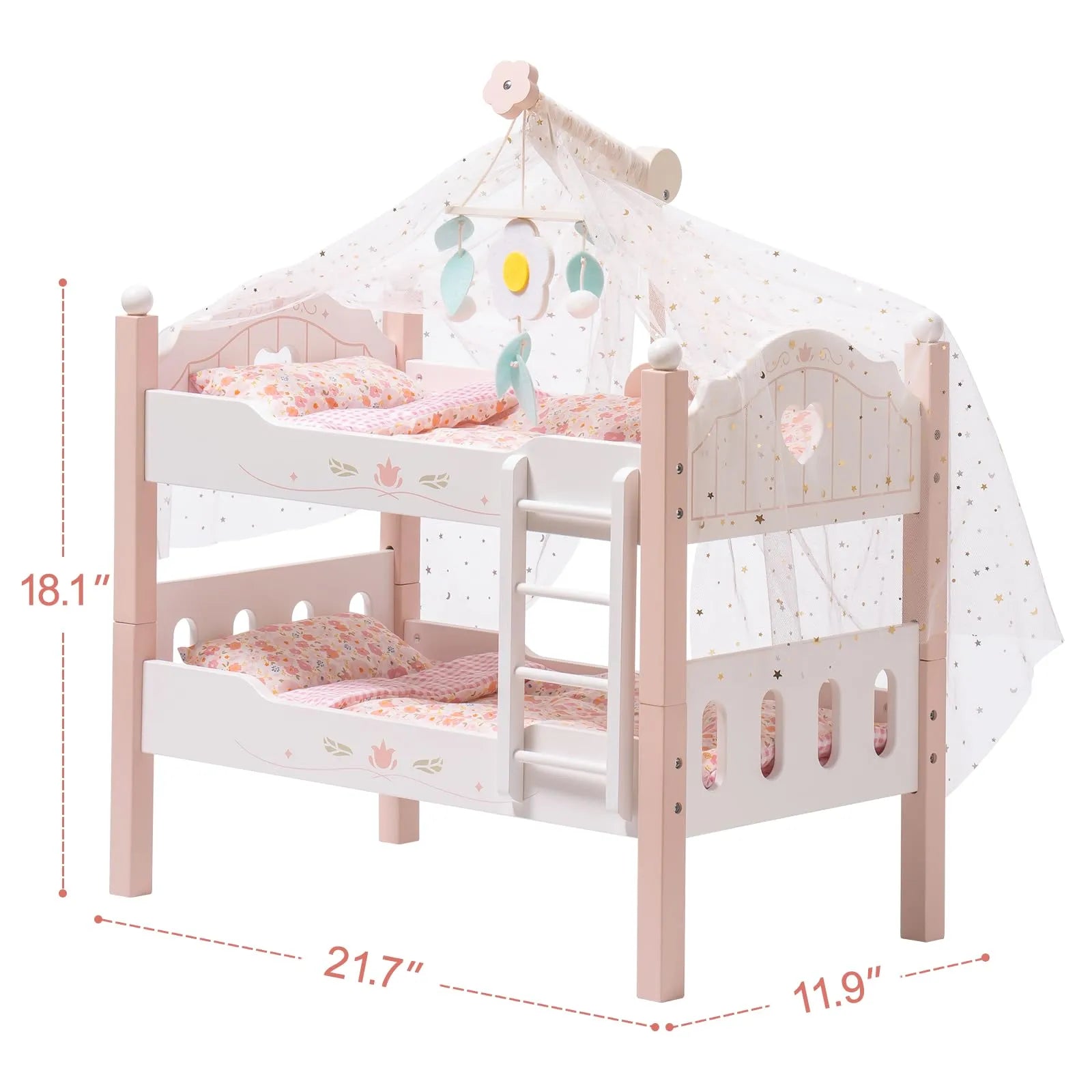 Wooden Baby Doll Crib – Pink with Bedding
